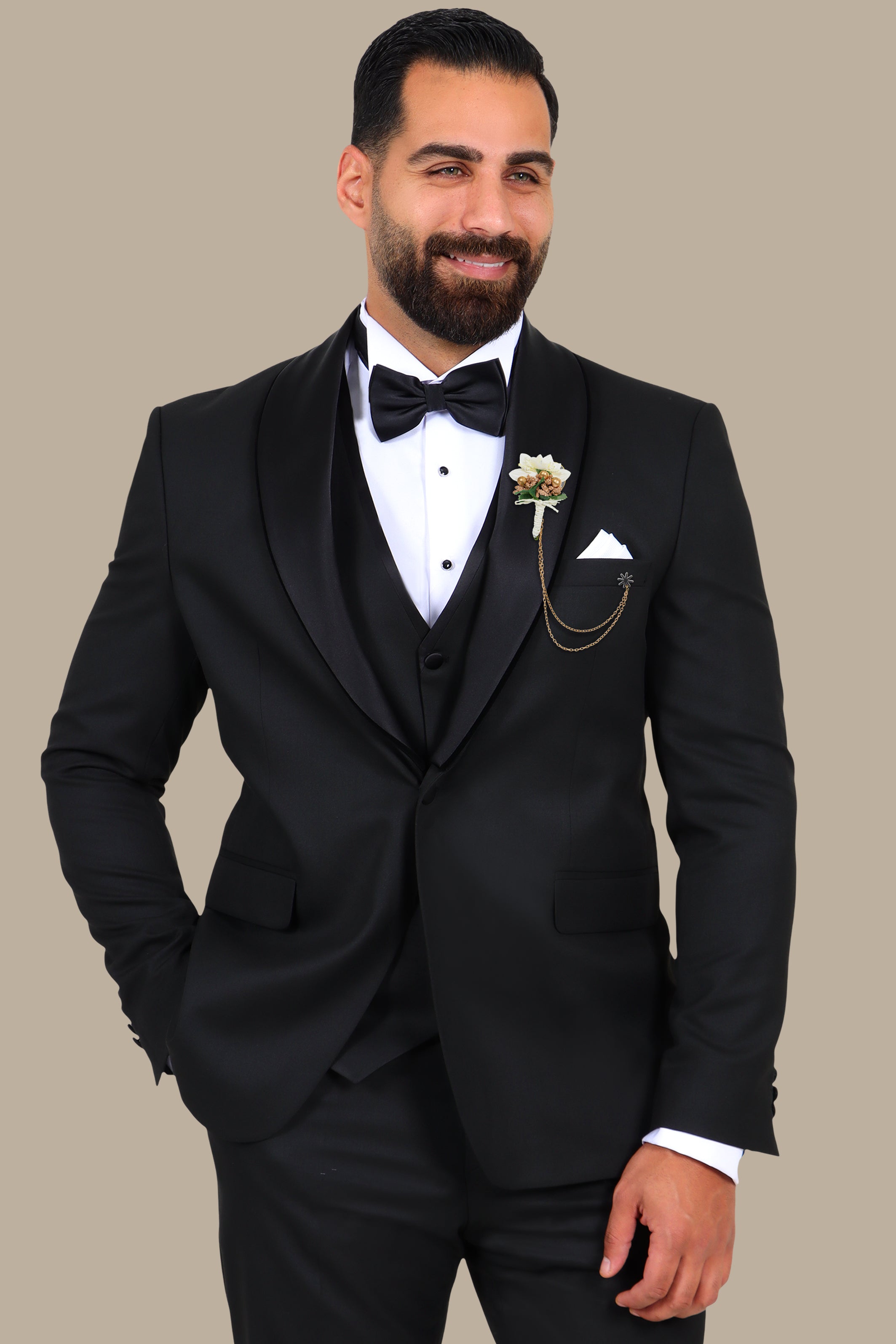 Classic Black 3-Piece Tuxedo with Velvet Shawl Collar
