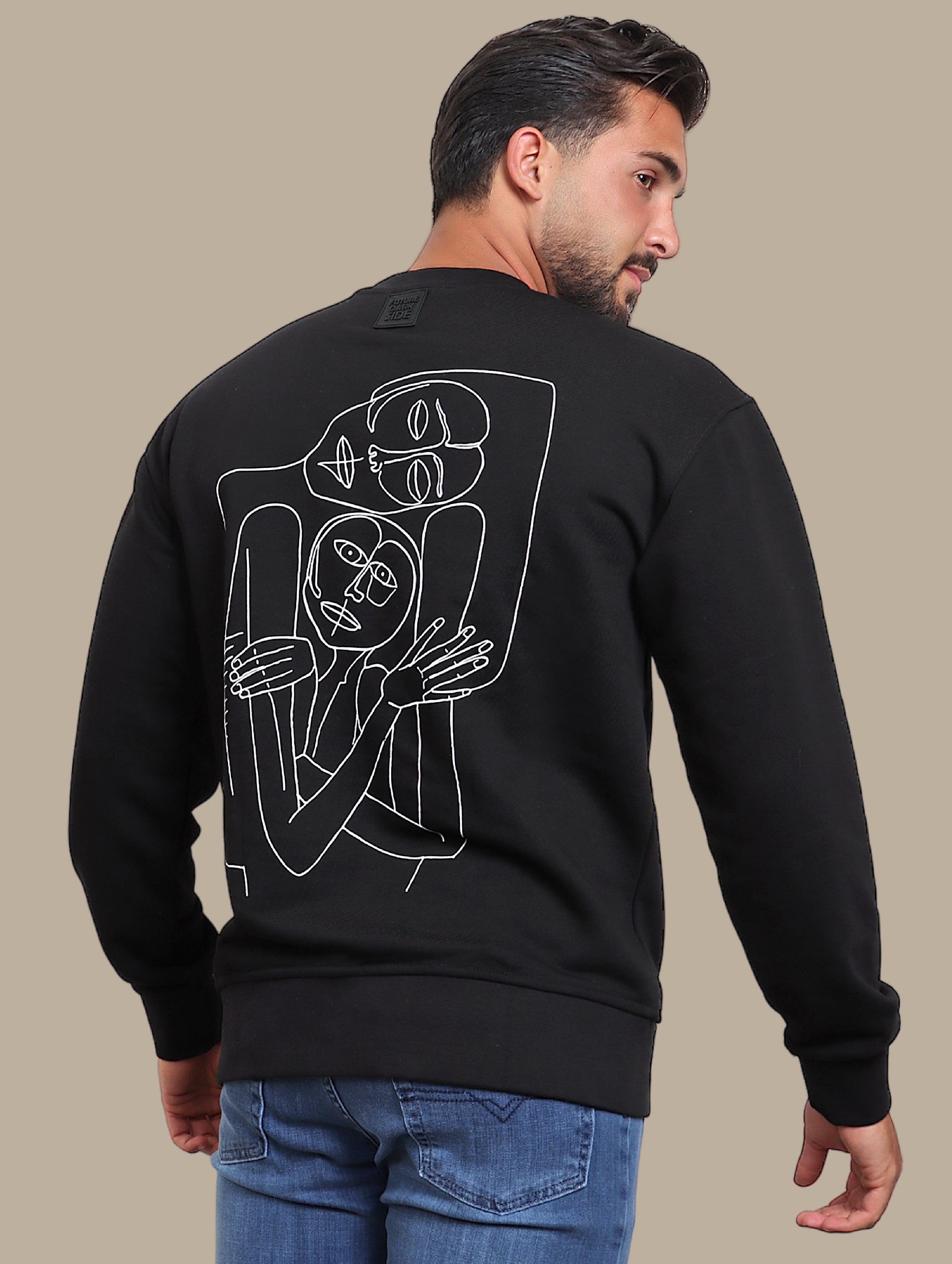 Expressive Edge: Black Sweatshirt with Back Face Print