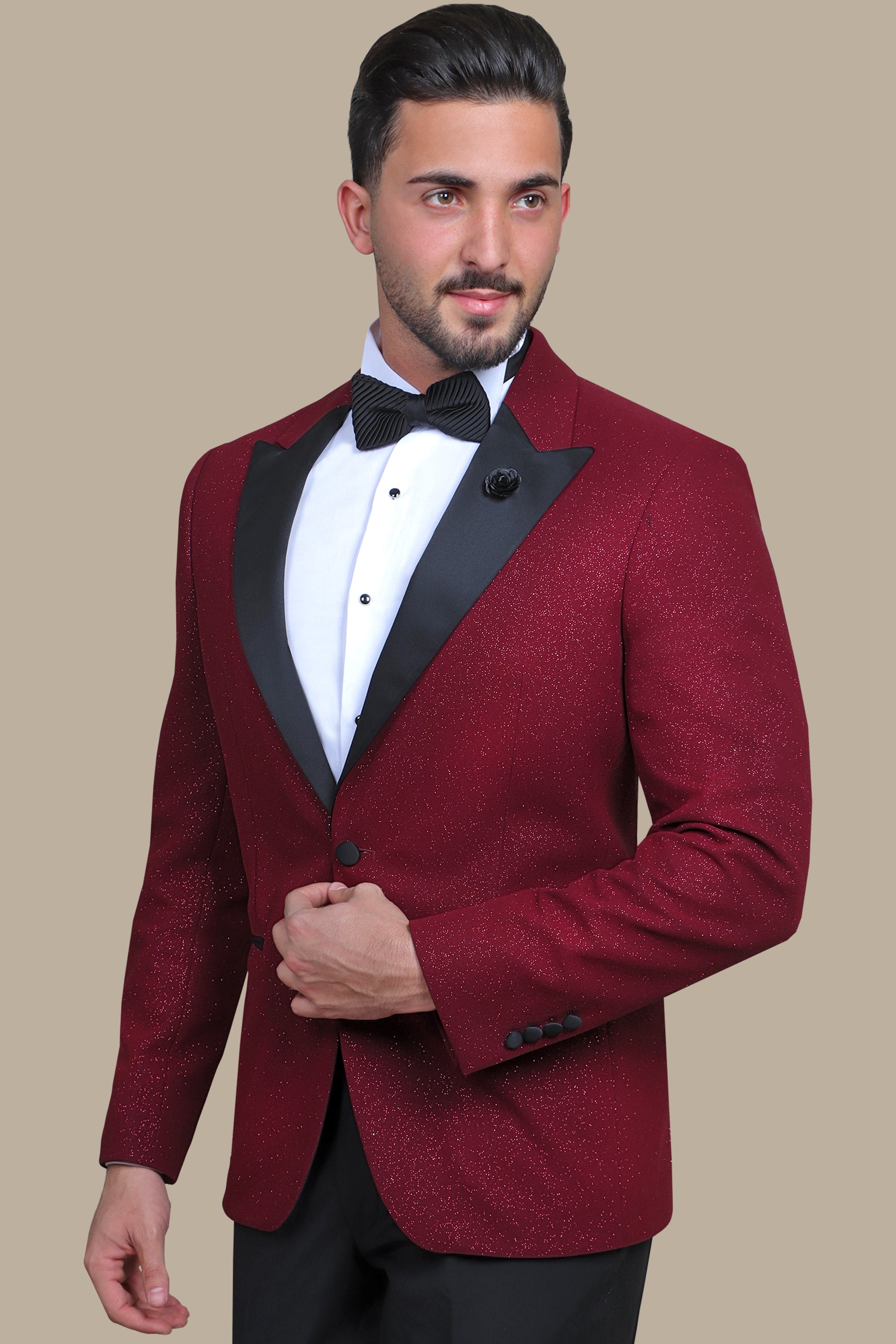 Burgundy Glitter: FV Special Collection Tuxedo Suit