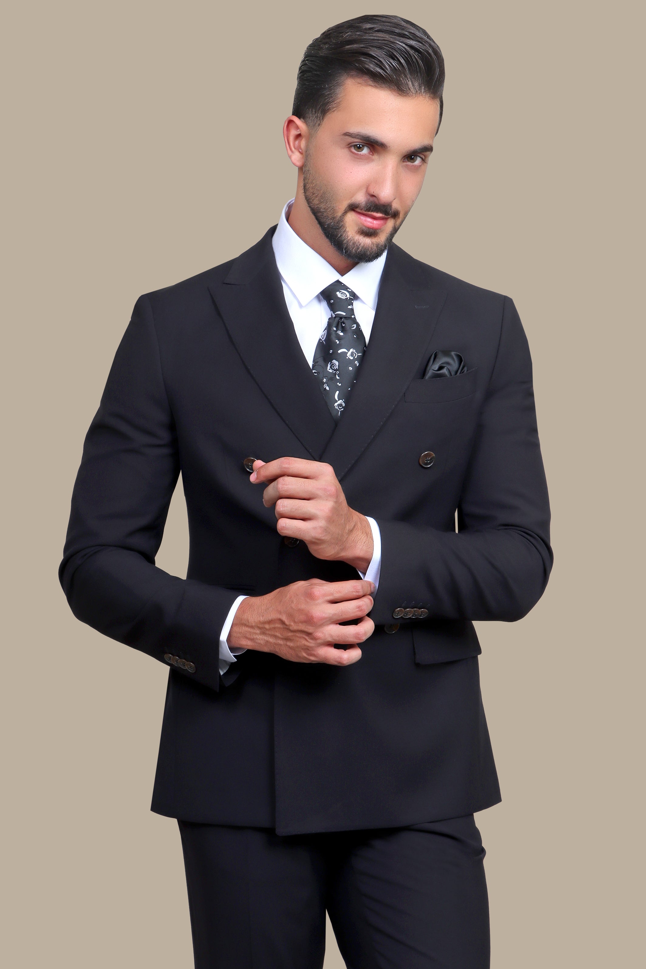 Timeless Authority: Black Structured Double-Breasted Suit