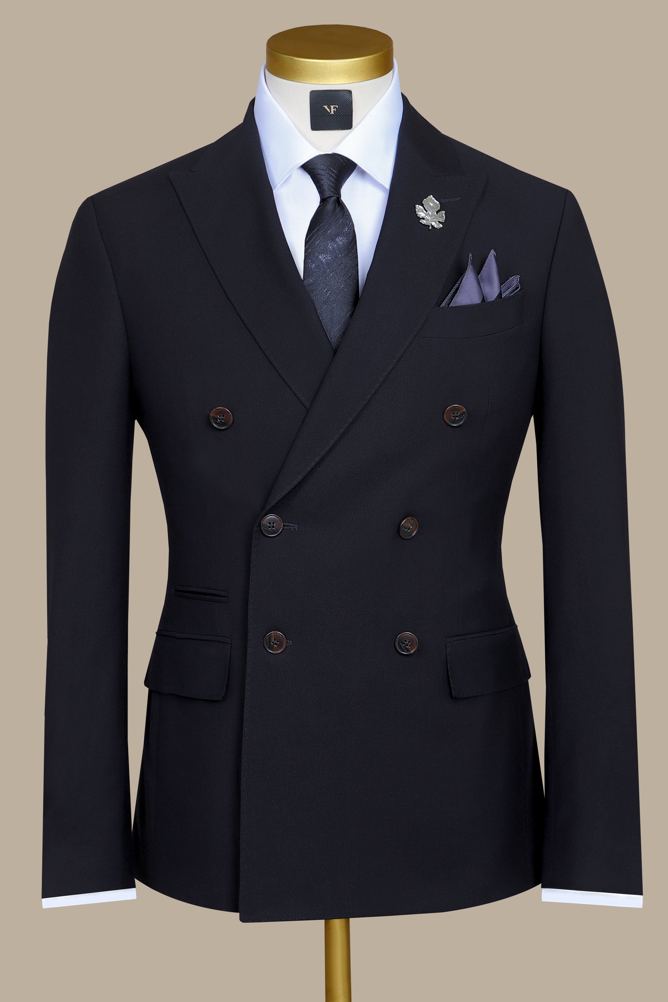 Timeless Authority: Black Structured Double-Breasted Suit