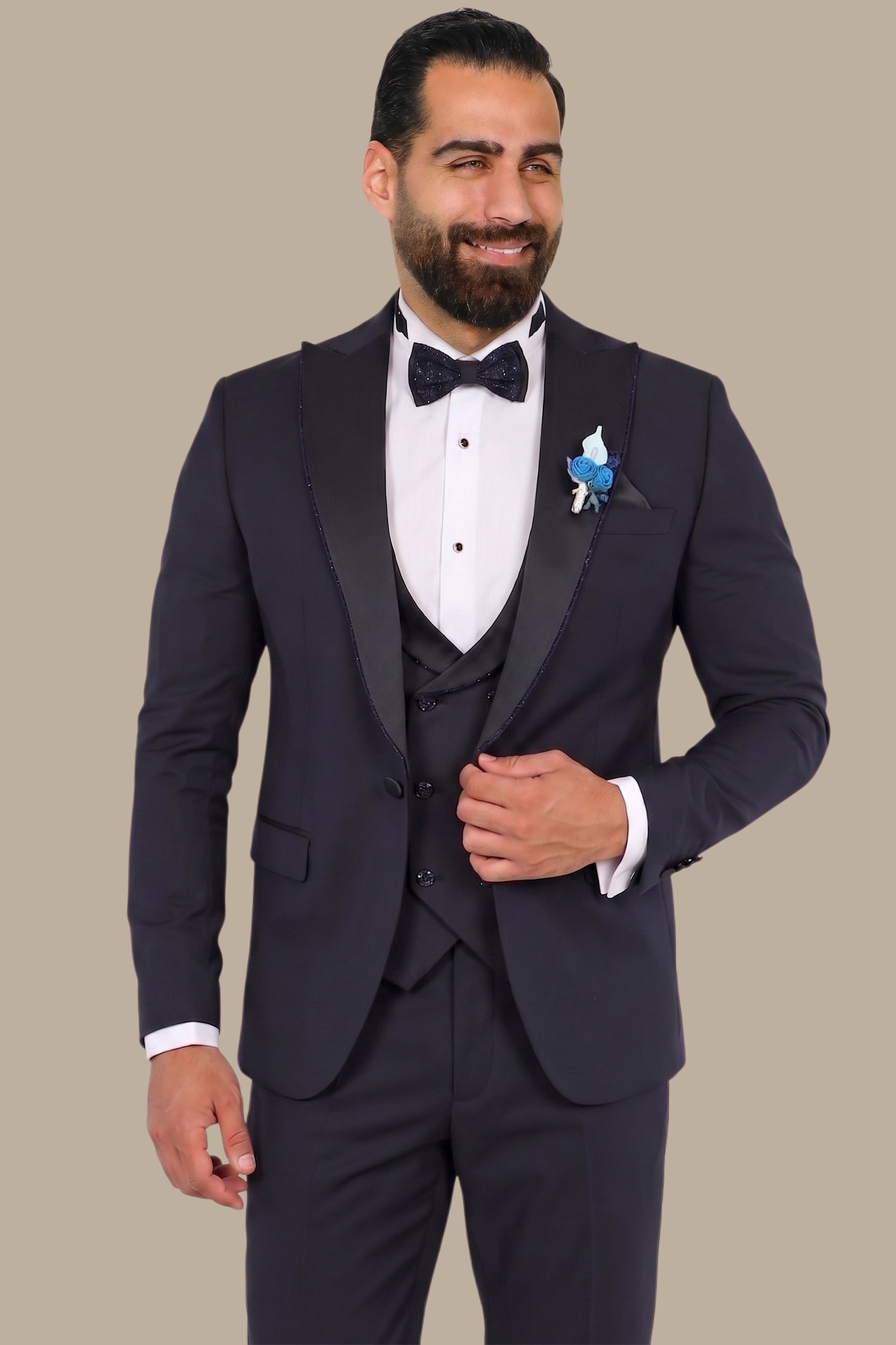 Black Tuxedo with Glitter Piping - 4 Piece Set