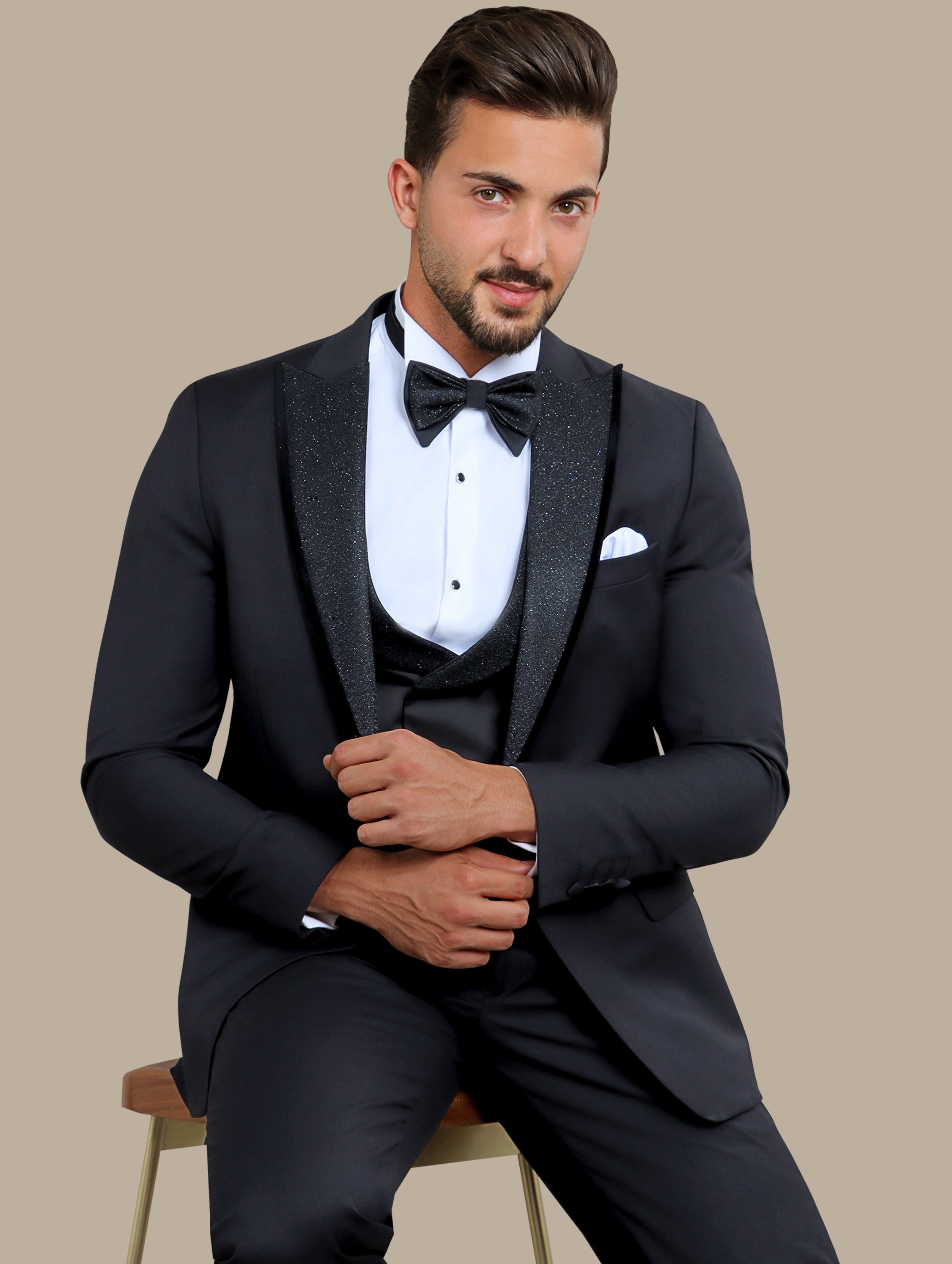 Shine in the Night: Black Tuxedo with Glitter Collar 4-Piece Set