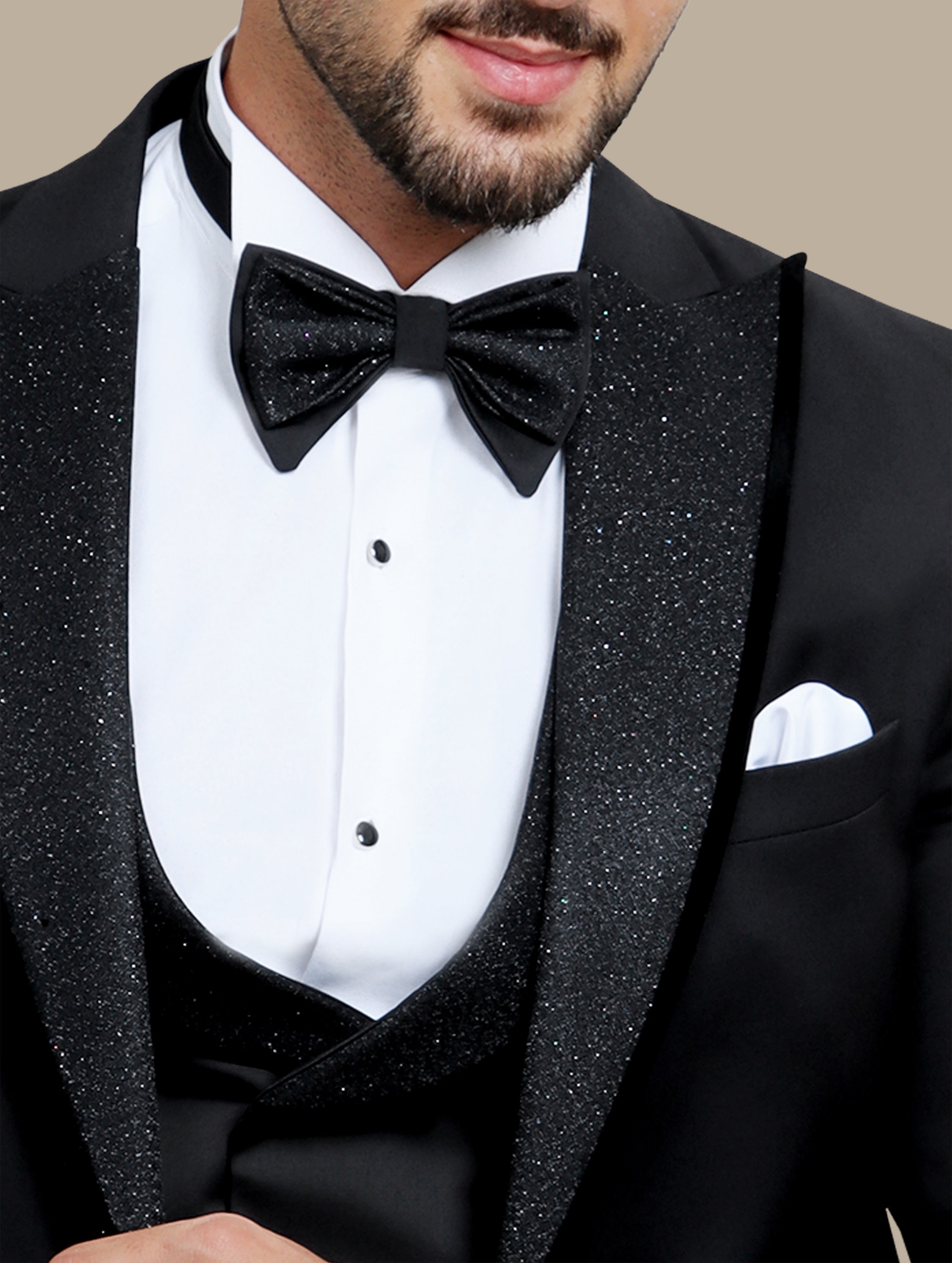 Shine in the Night: Black Tuxedo with Glitter Collar 4-Piece Set