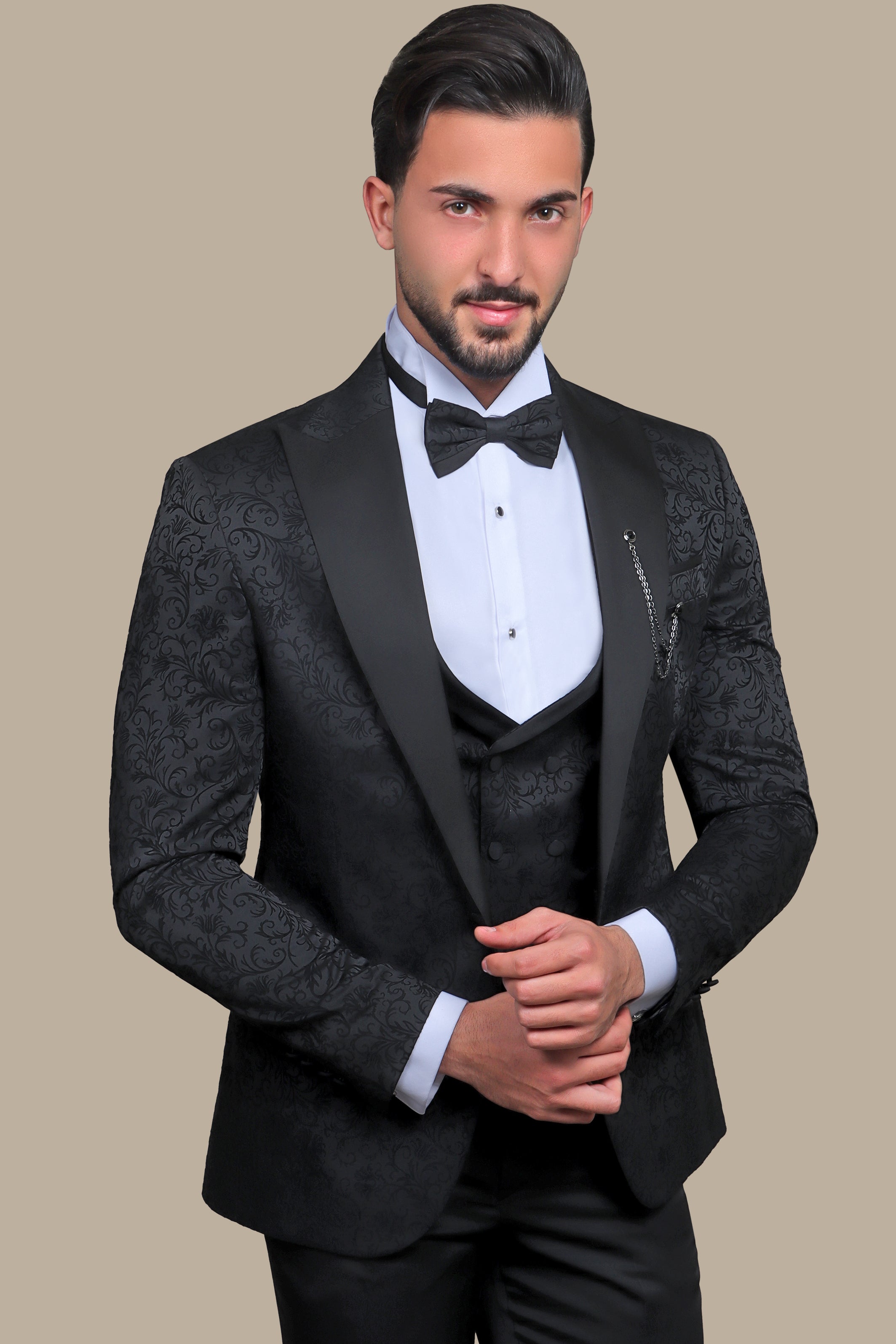 Tuxedo Jacquard Leaves 4 Pcs | Black