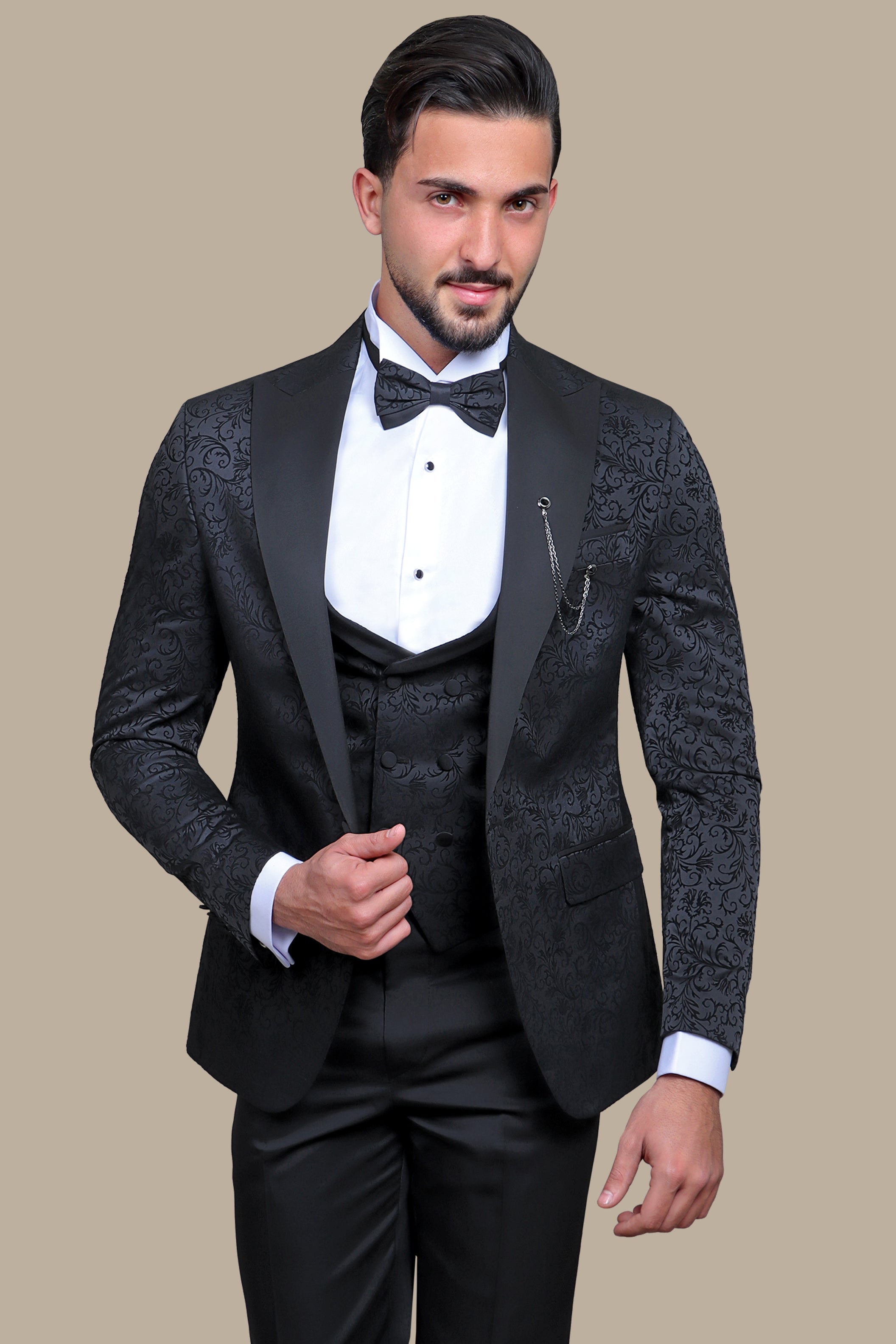 Tuxedo Jacquard Leaves 4 Pcs | Black