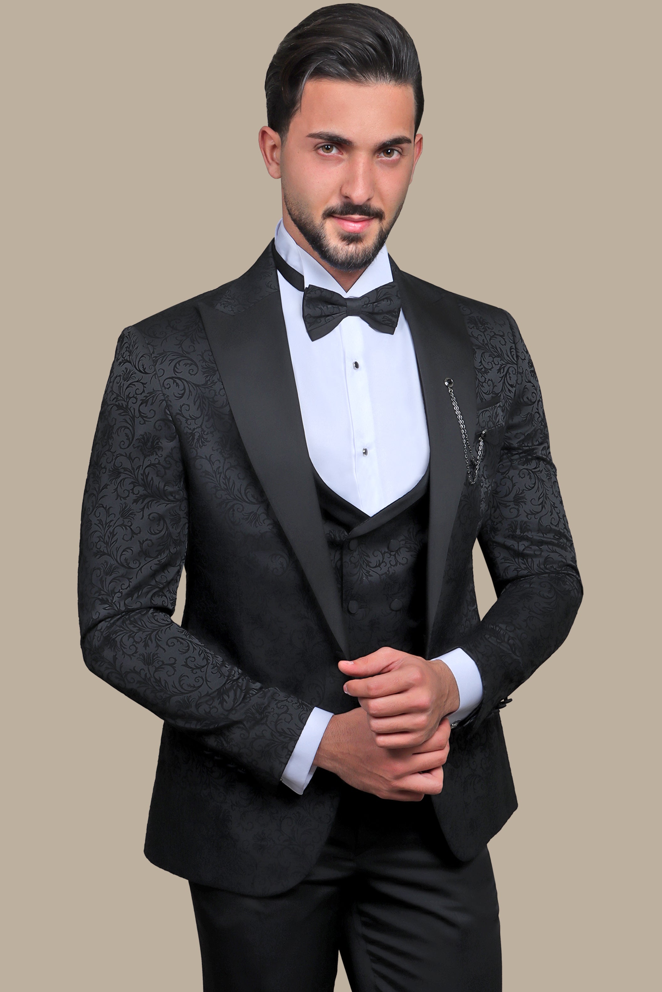 Tuxedo Jacquard Leaves 4 Pcs | Black