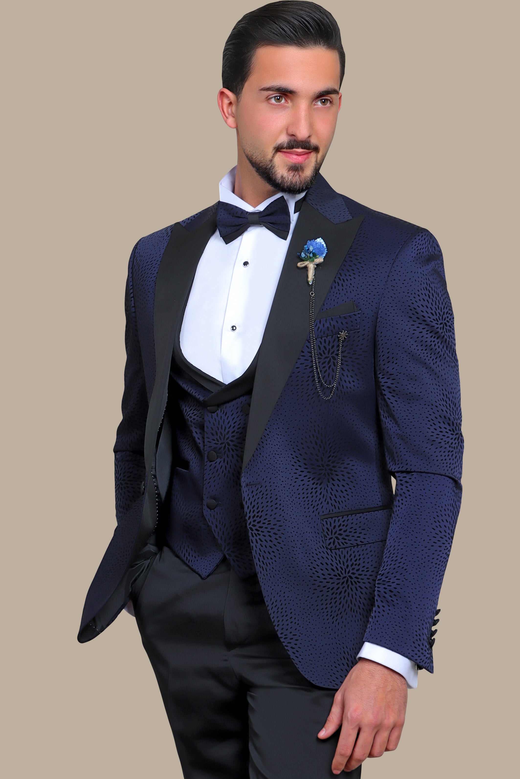 Navy Nights: Tuxedo Flower Velvet 4-Piece Set