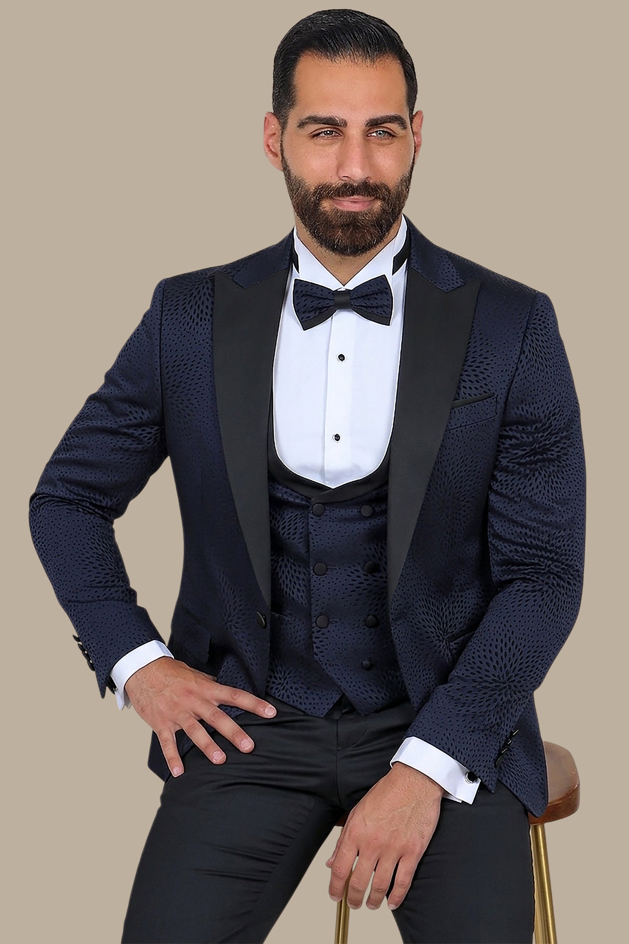 Navy Nights: Tuxedo Flower Velvet 4-Piece Set
