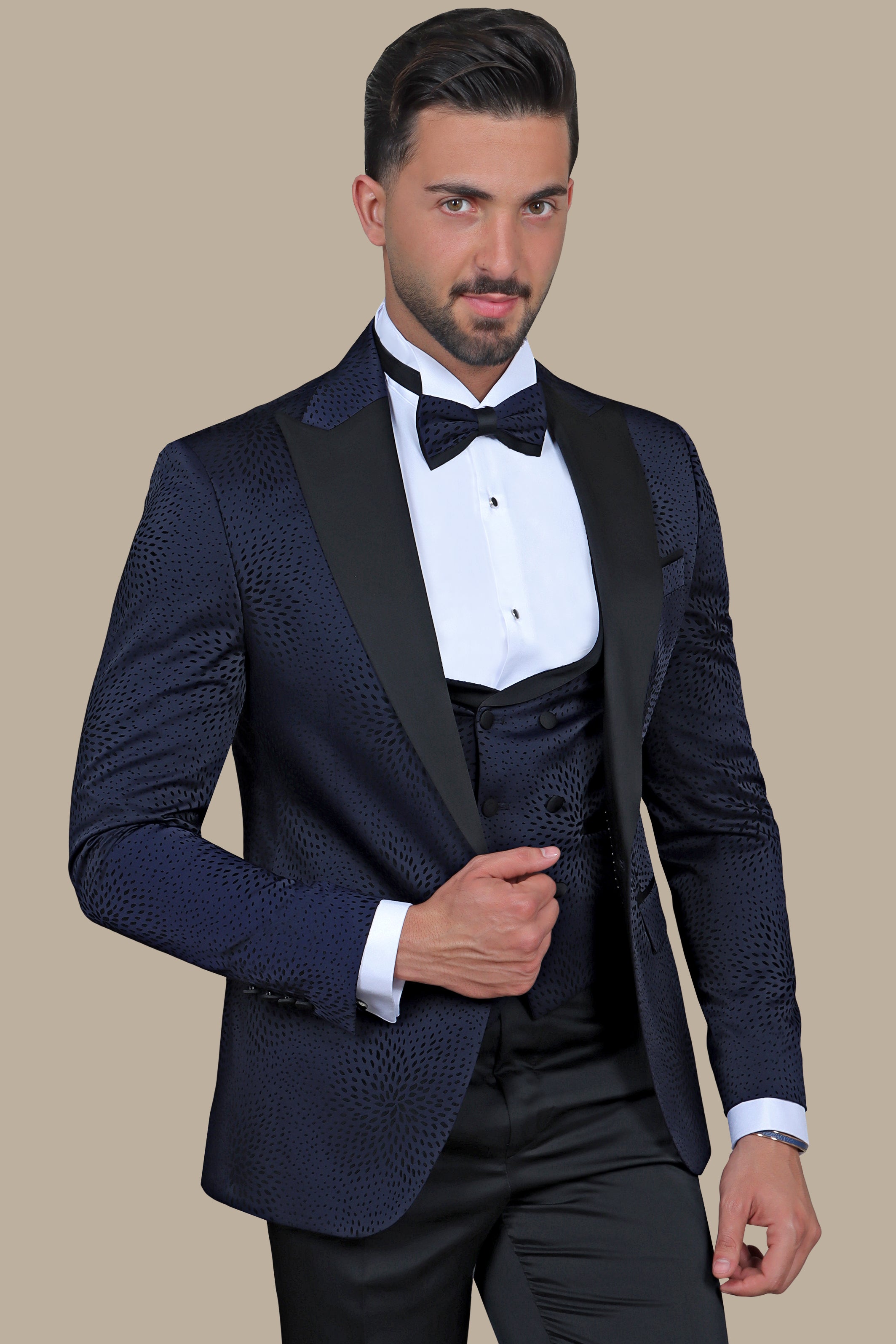 Navy Nights: Tuxedo Flower Velvet 4-Piece Set