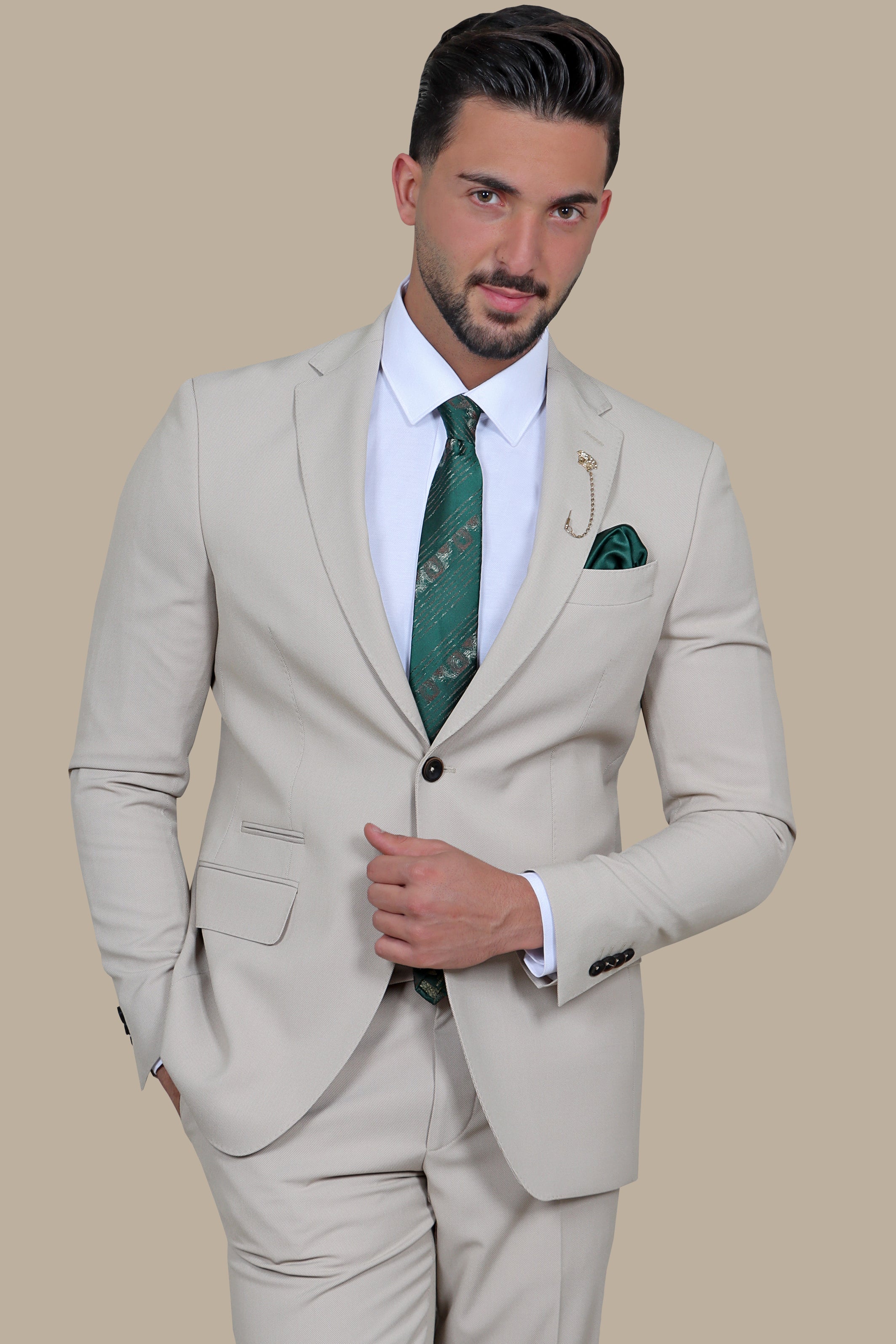 Timeless Charm: The Beige Pique Notch Suit