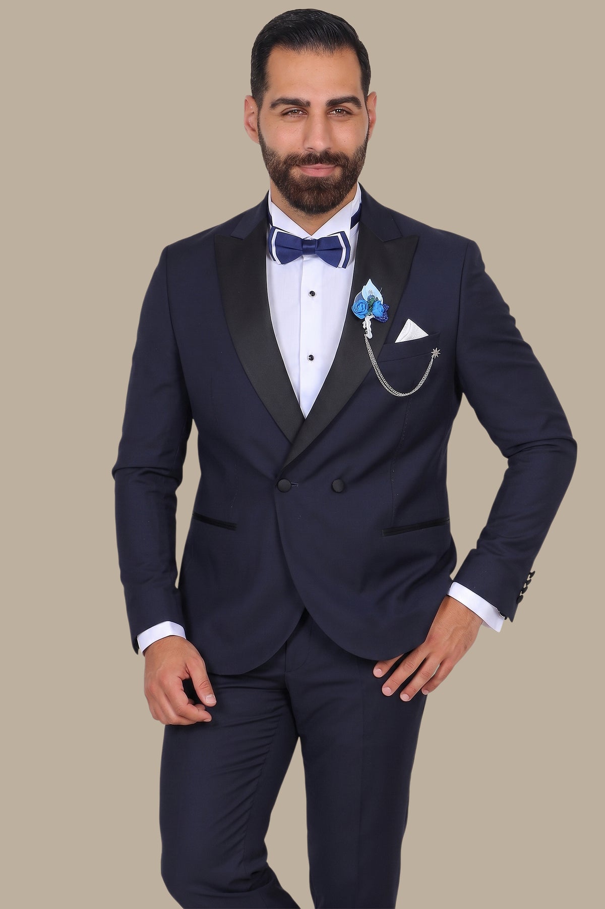 Navy Double-Breasted Peak Lapel Tuxedo
