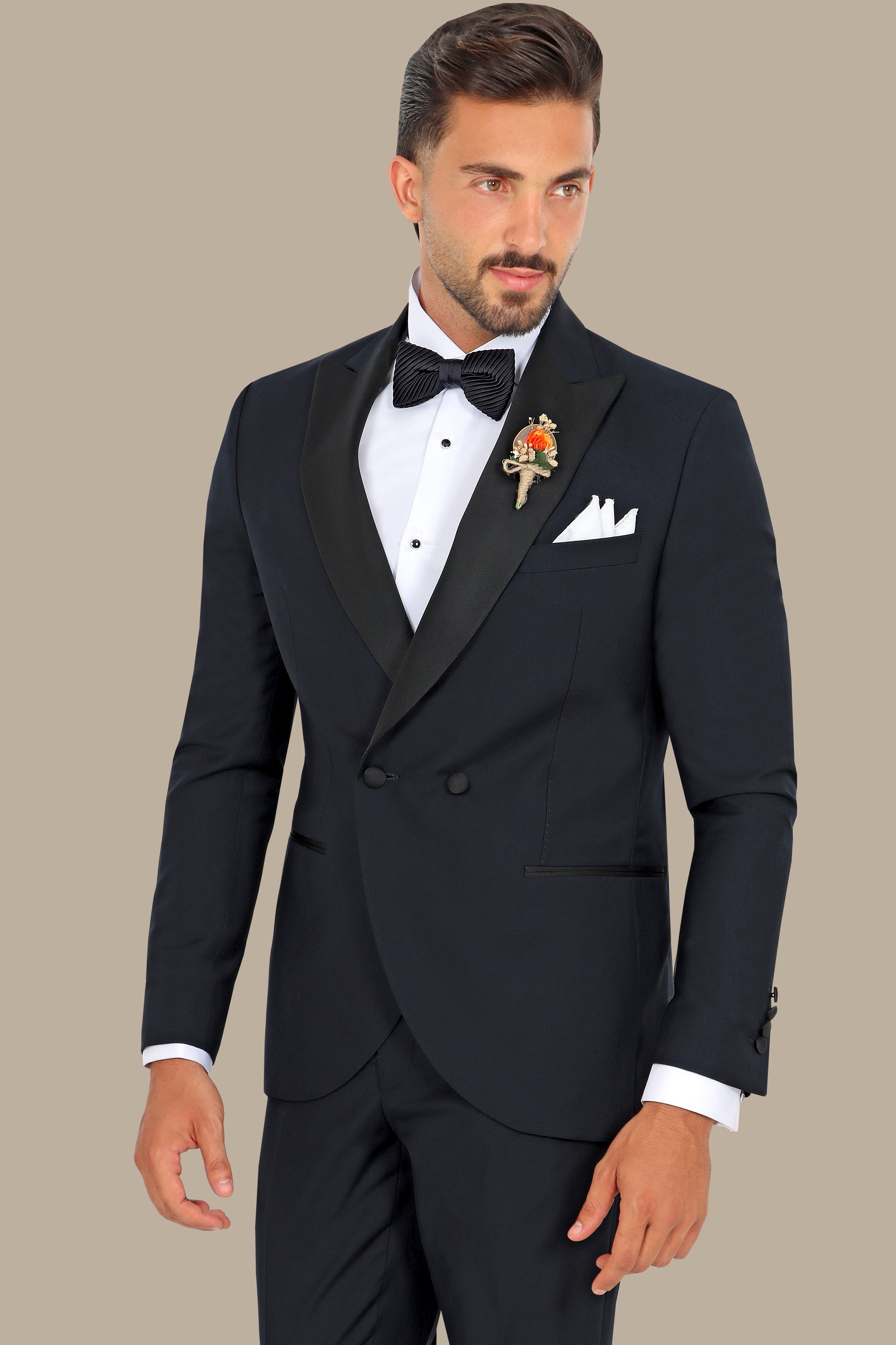 Navy Double-Breasted Peak Lapel Tuxedo