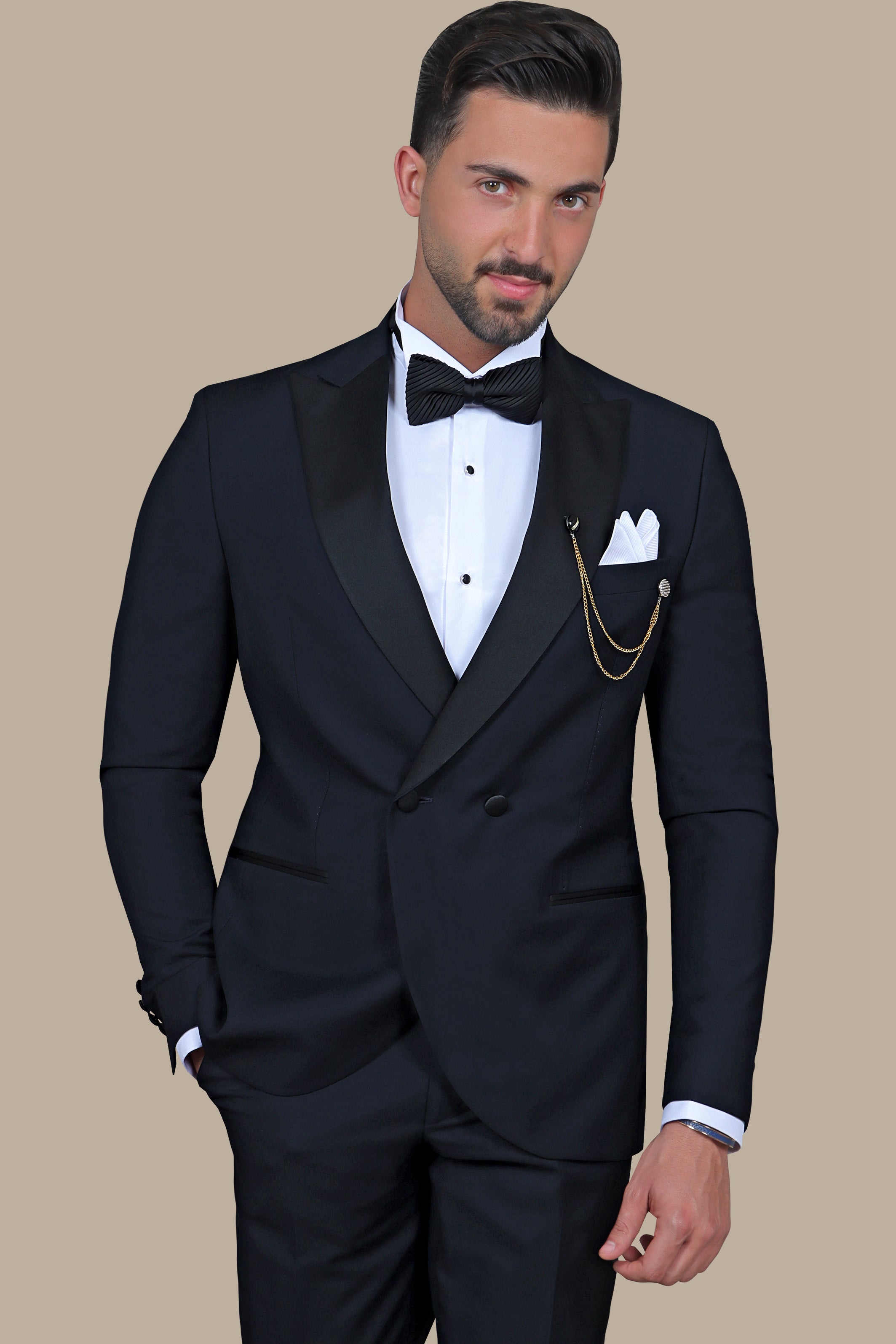 Navy Double-Breasted Peak Lapel Tuxedo