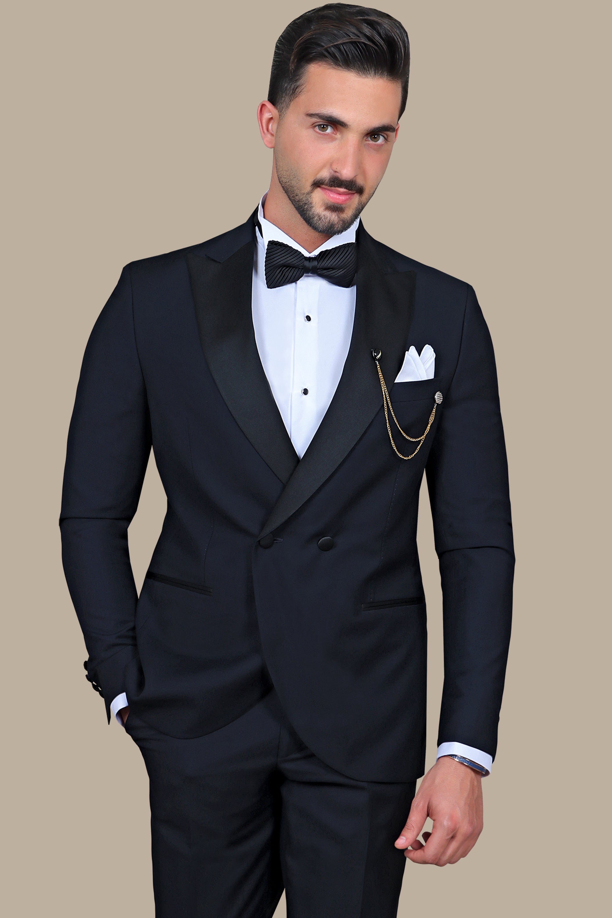 Navy Double-Breasted Peak Lapel Tuxedo