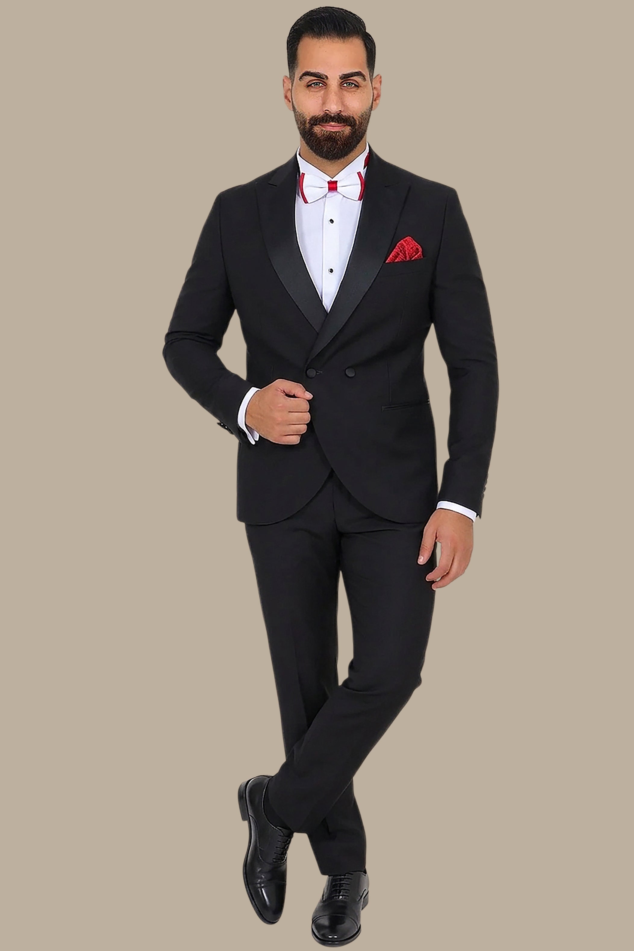 Black Double-Breasted Tuxedo with Peak Lapel - Two Button Classic
