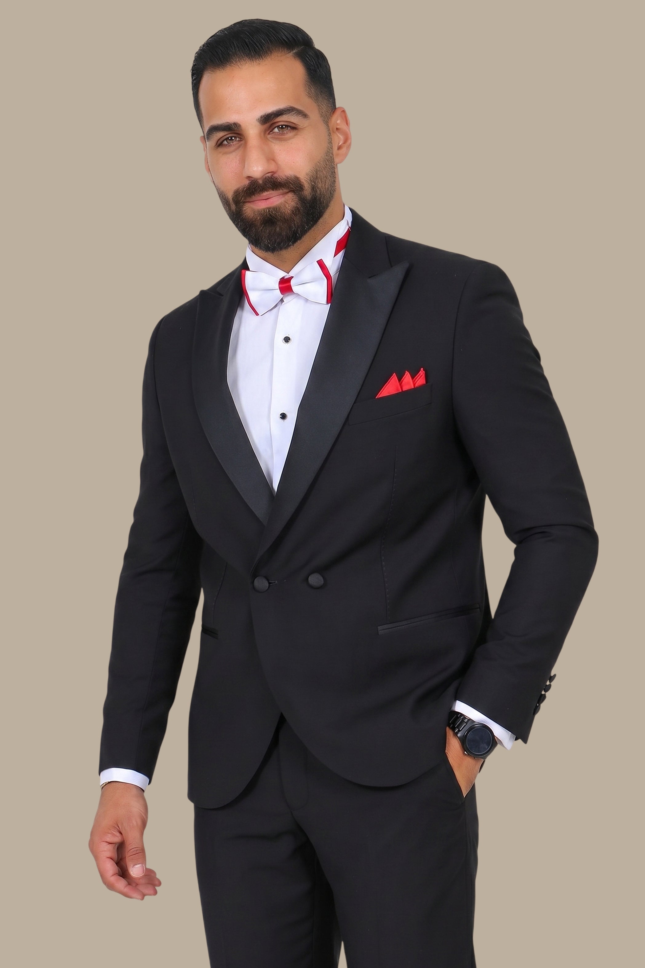 Black Double-Breasted Tuxedo with Peak Lapel - Two Button Classic