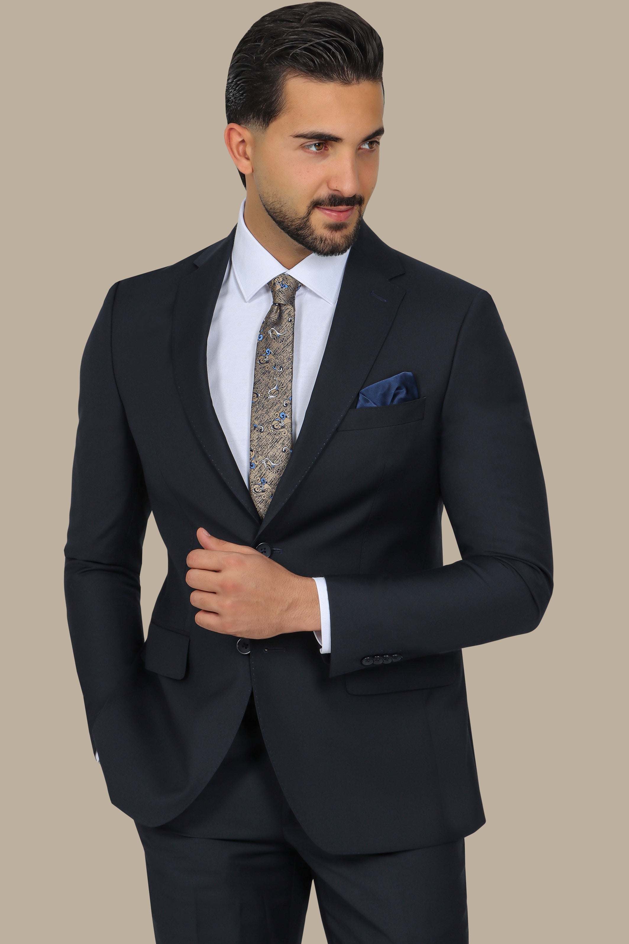 Navy Basic Plain Notch Suit