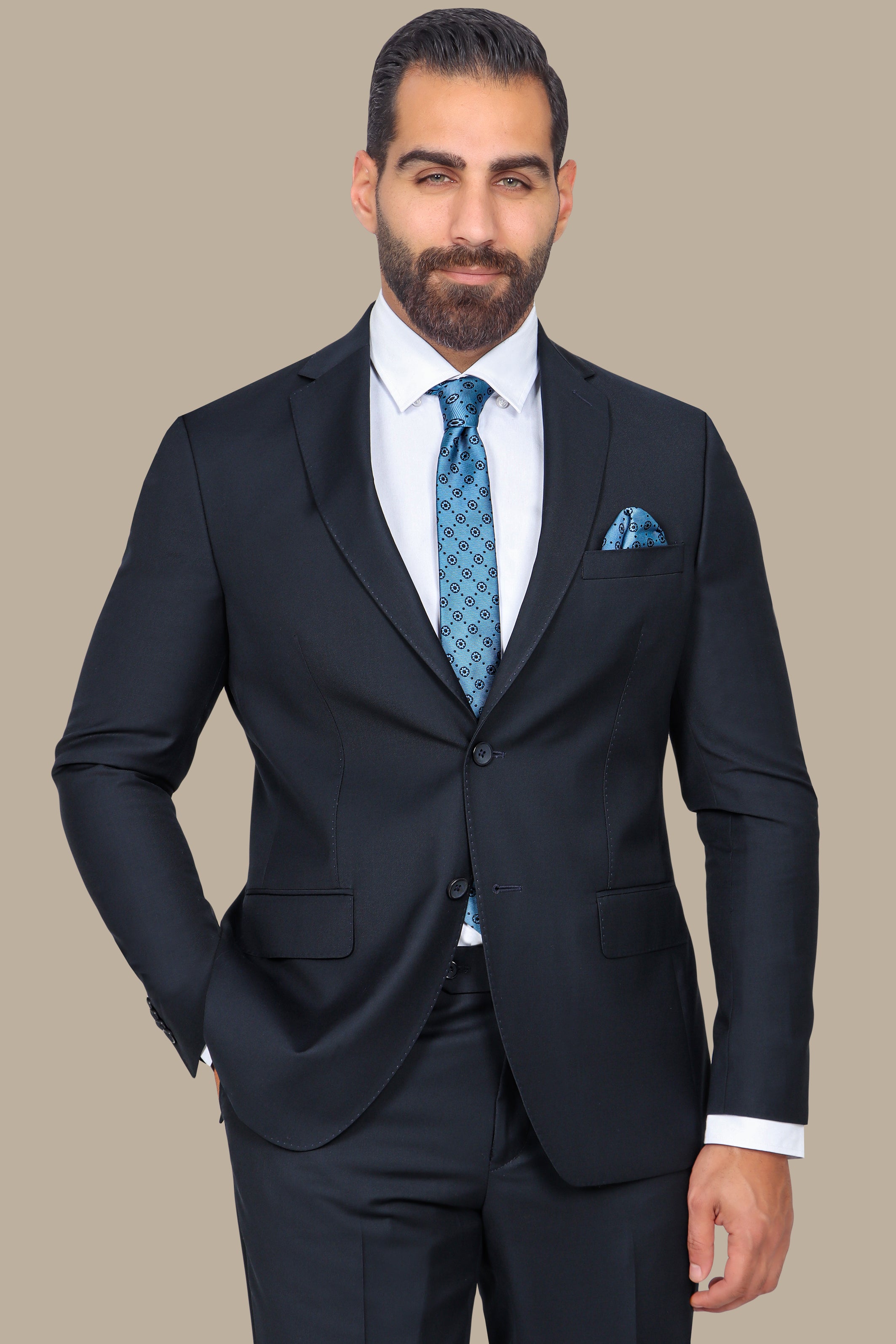 Navy Basic Plain Notch Suit