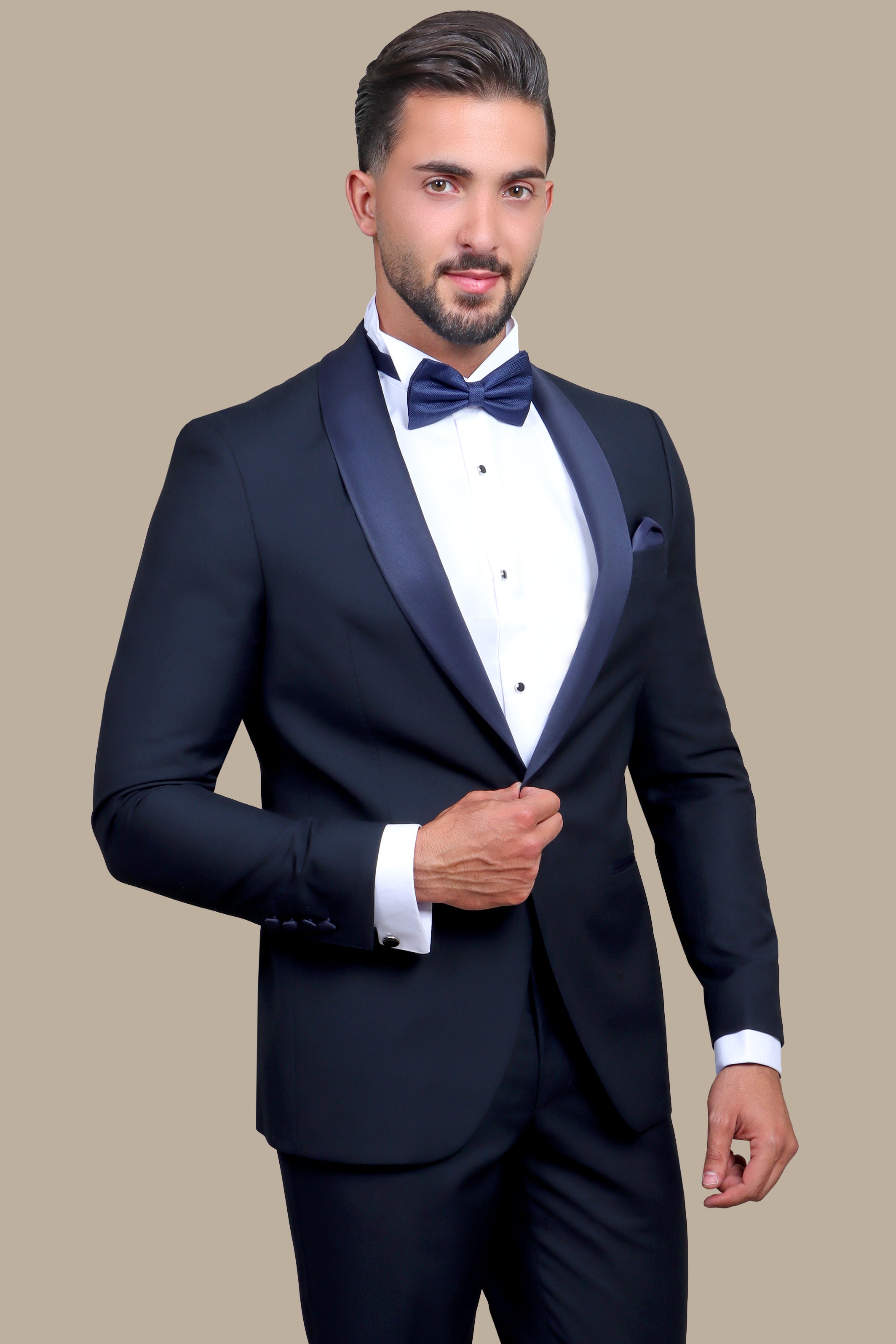 Midnight Elegance: The Navy Tuxedo with Shawl Lapel