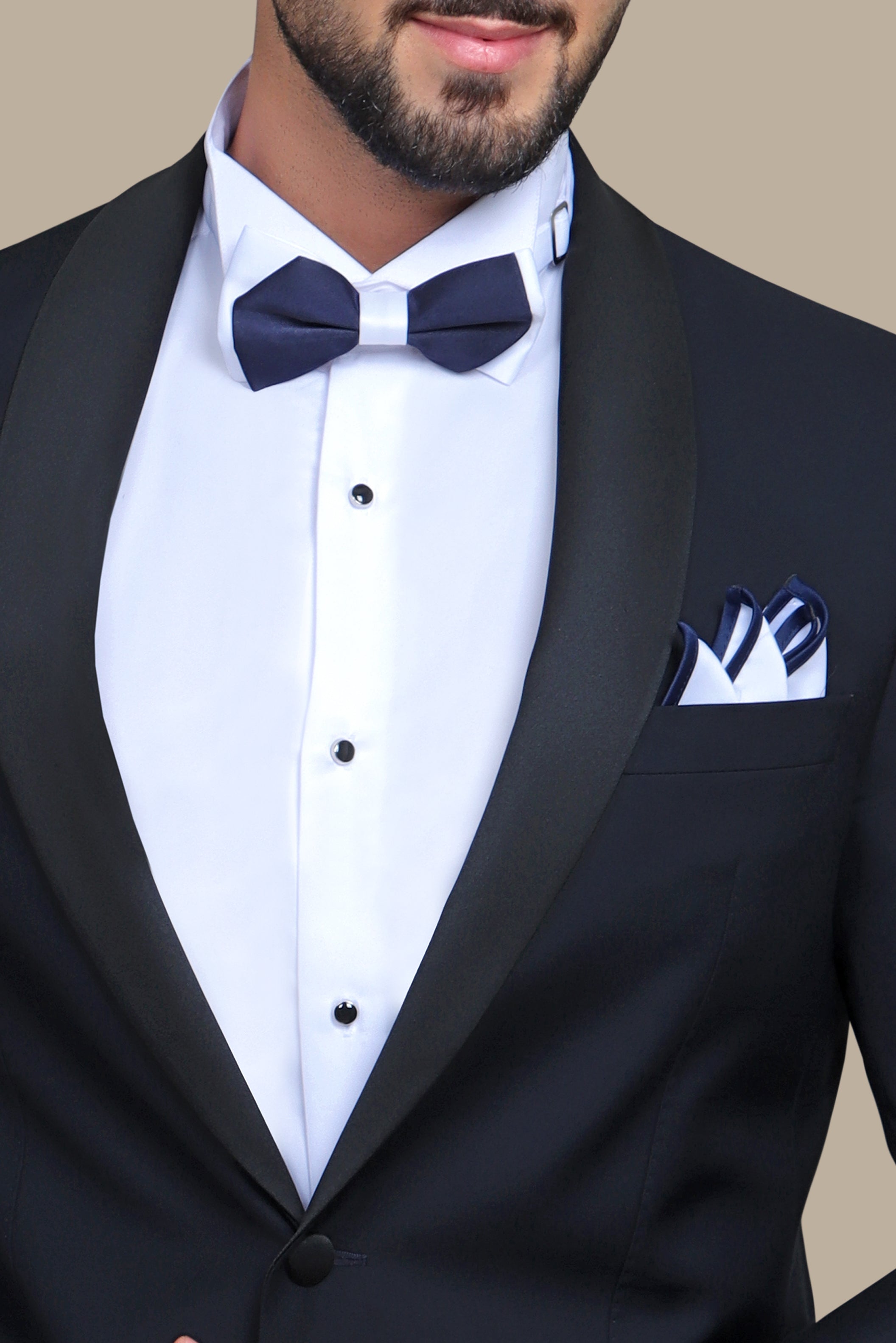 Navy and Black Shawl Lapel Tuxedo