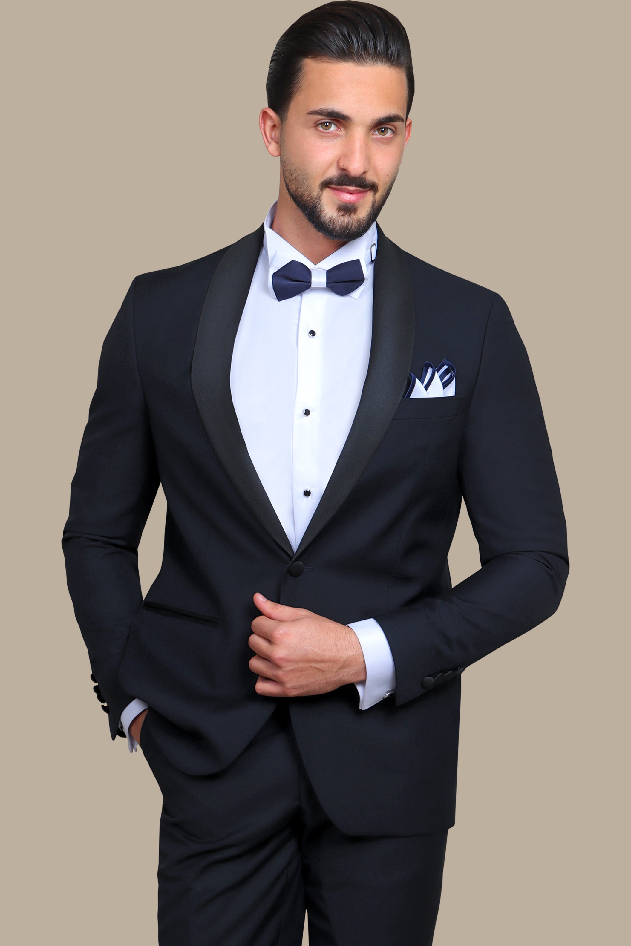 Navy and Black Shawl Lapel Tuxedo