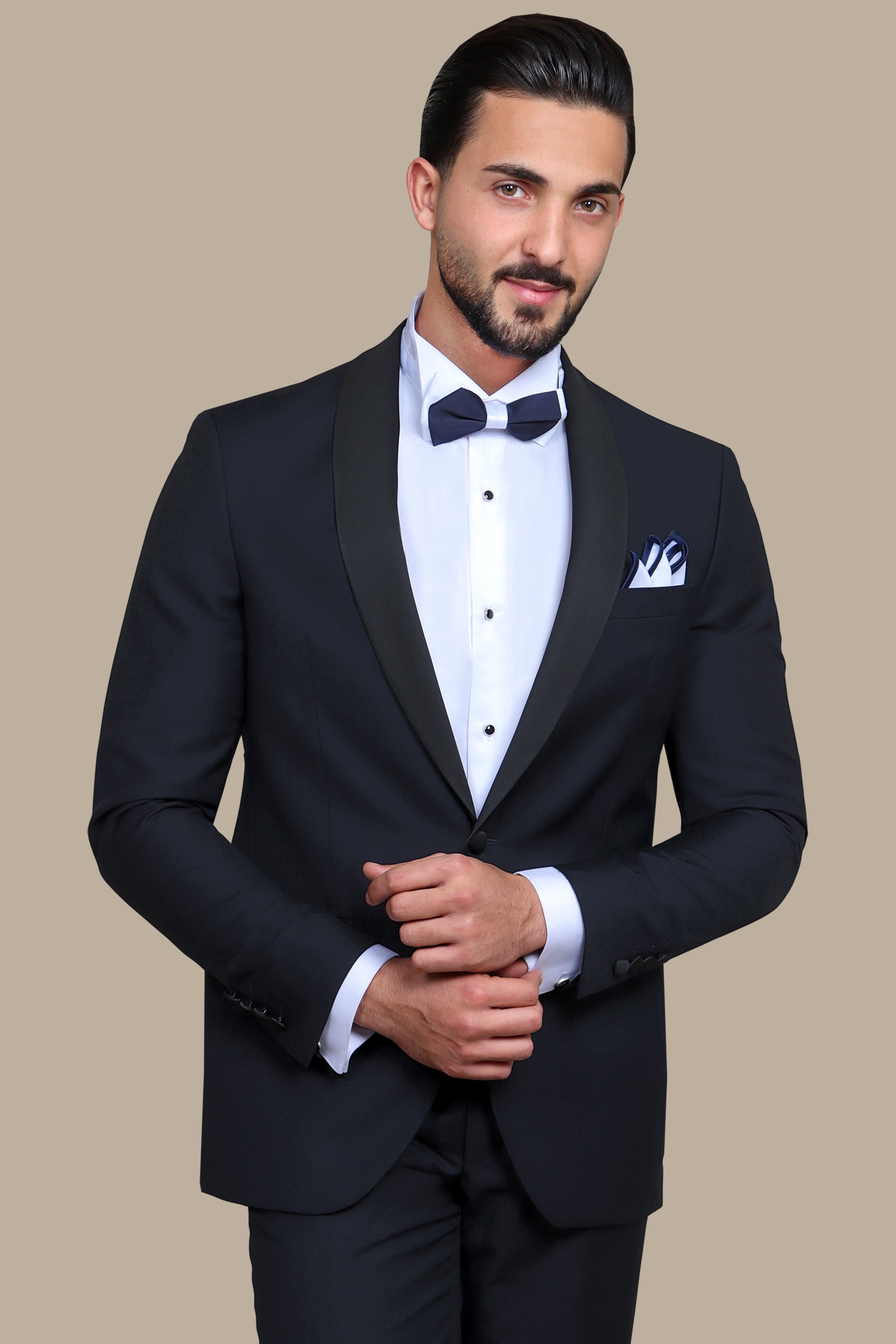 Navy and Black Shawl Lapel Tuxedo