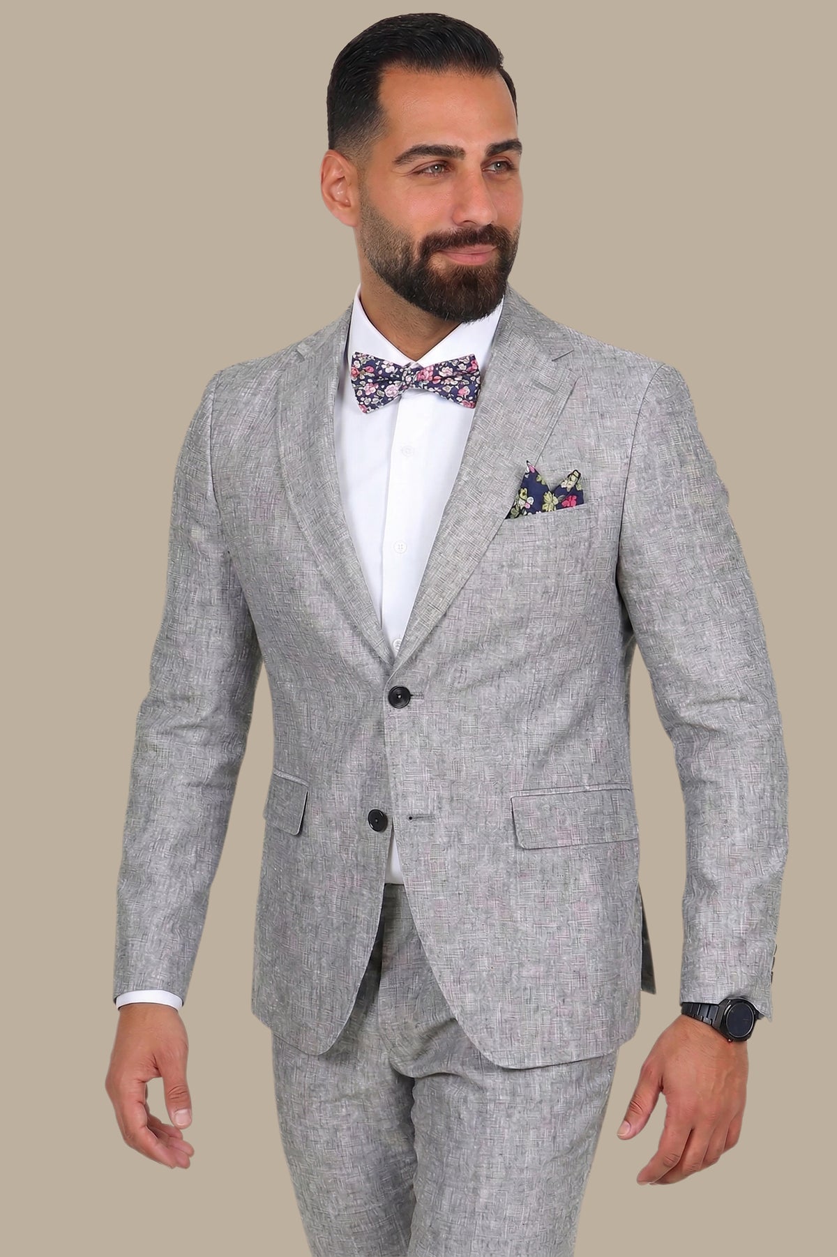 Ethereal Grace: Grey Linen Suit