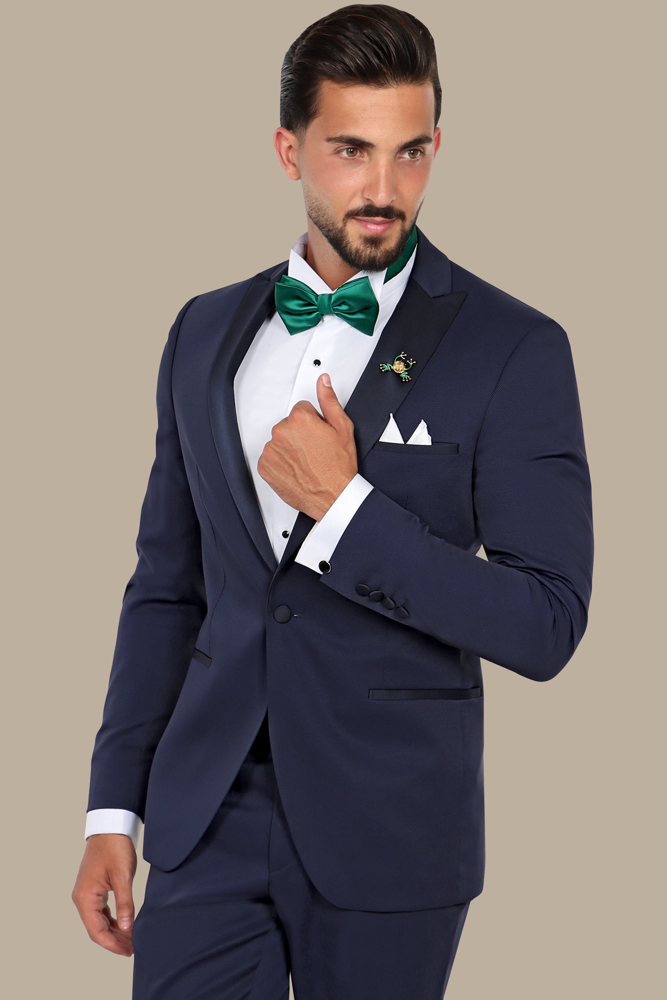 Midnight Elegance: Navy Tuxedo with Peak Lapel