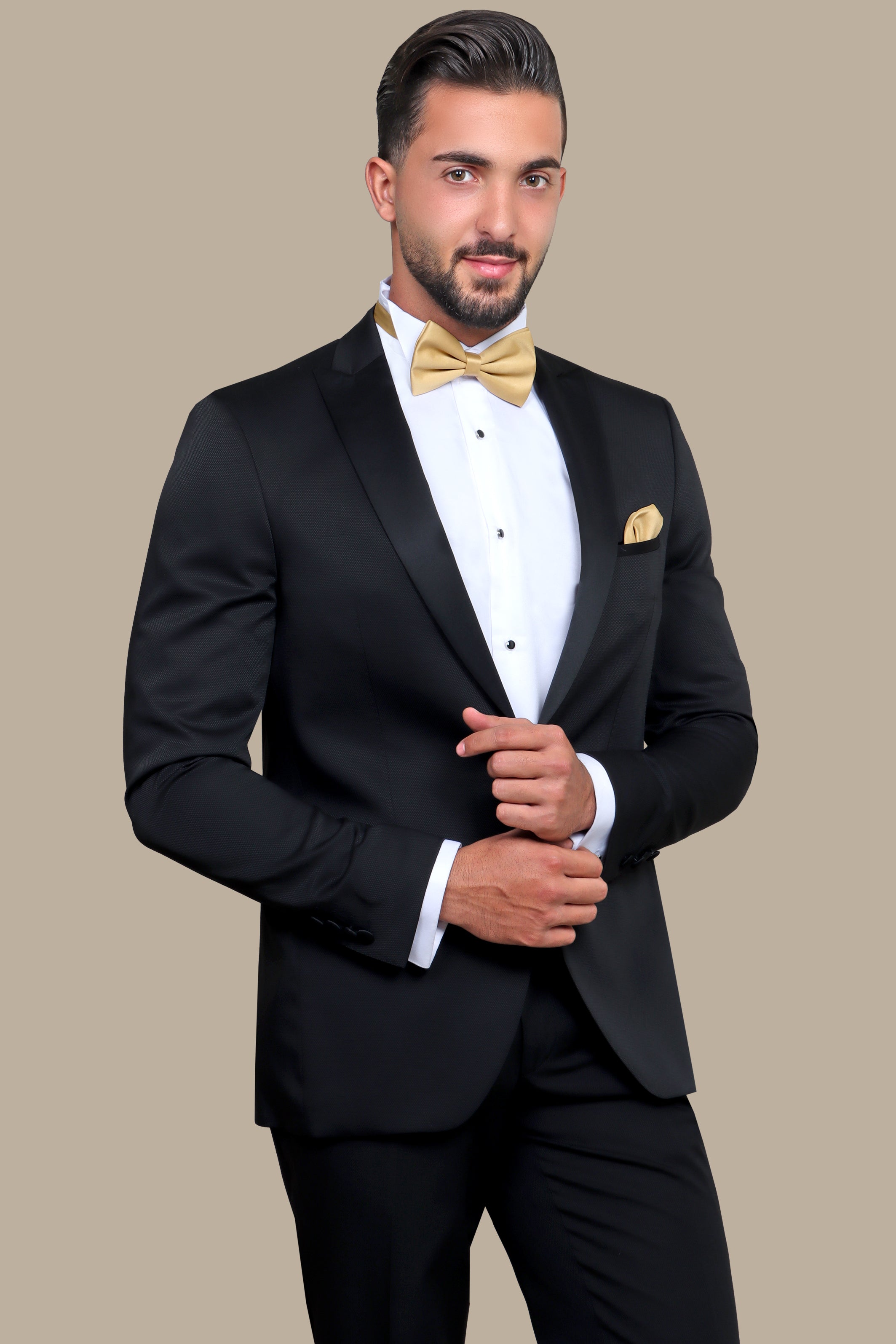 Black Pique Tuxedo with Peak Lapel