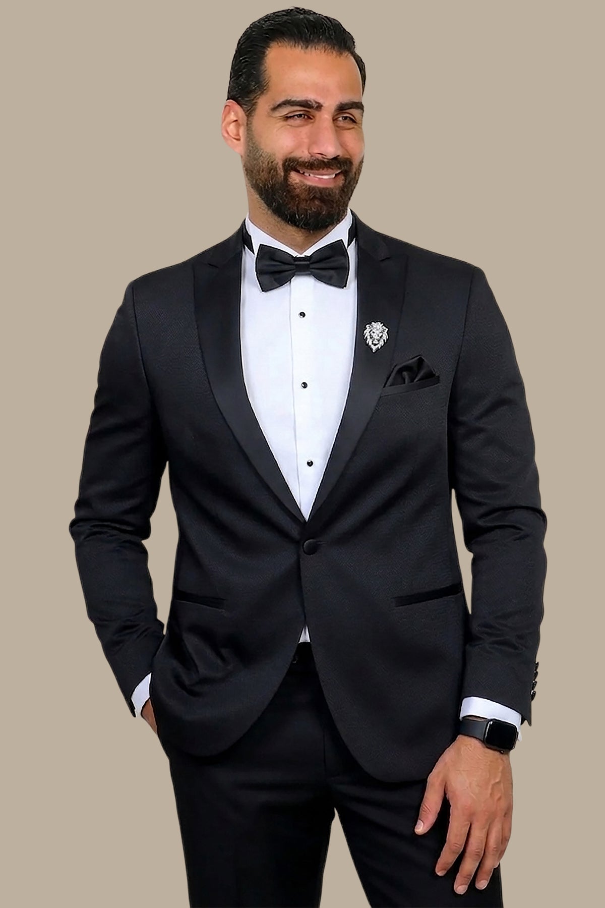 Black Pique Tuxedo with Peak Lapel