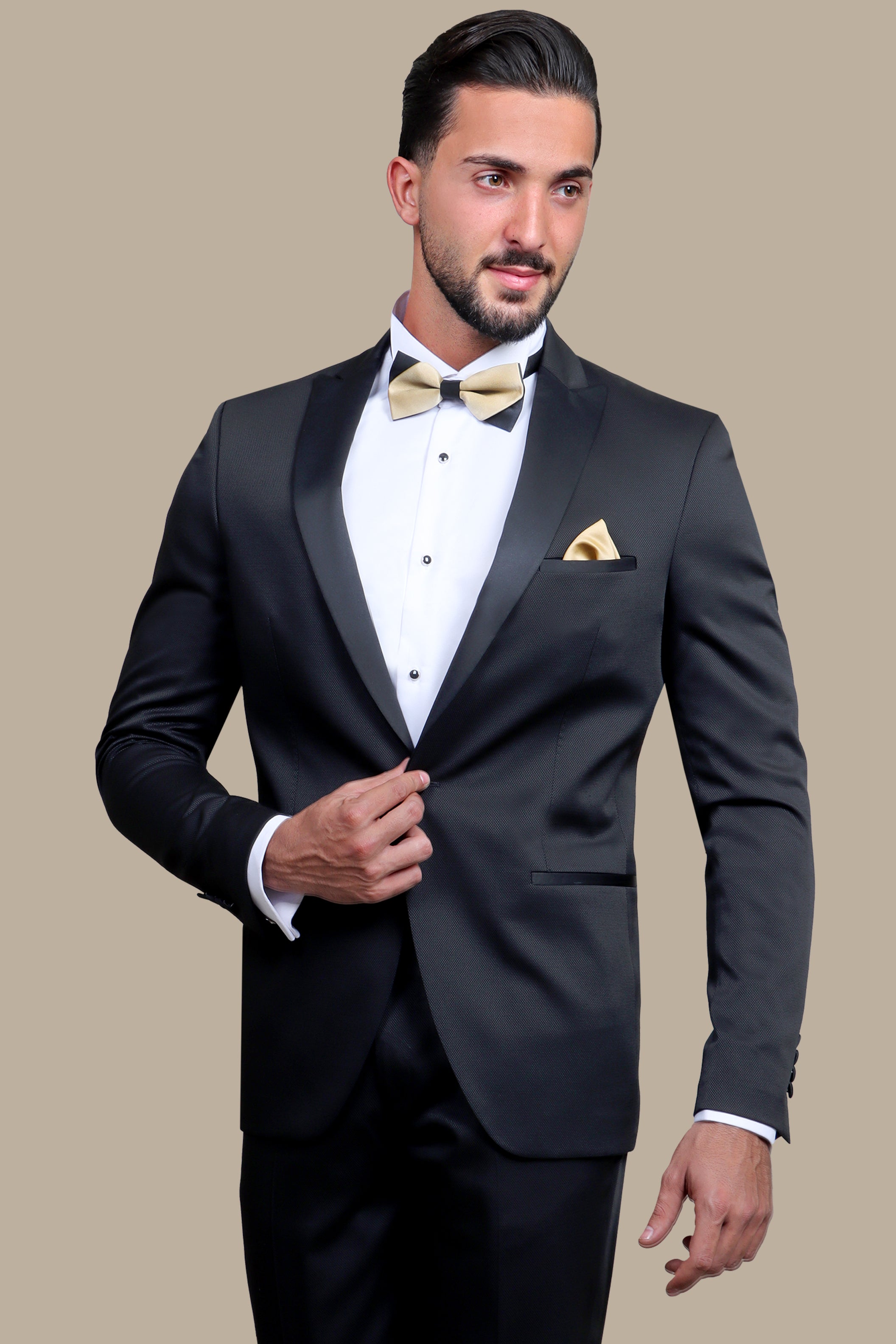 Black Pique Tuxedo with Peak Lapel