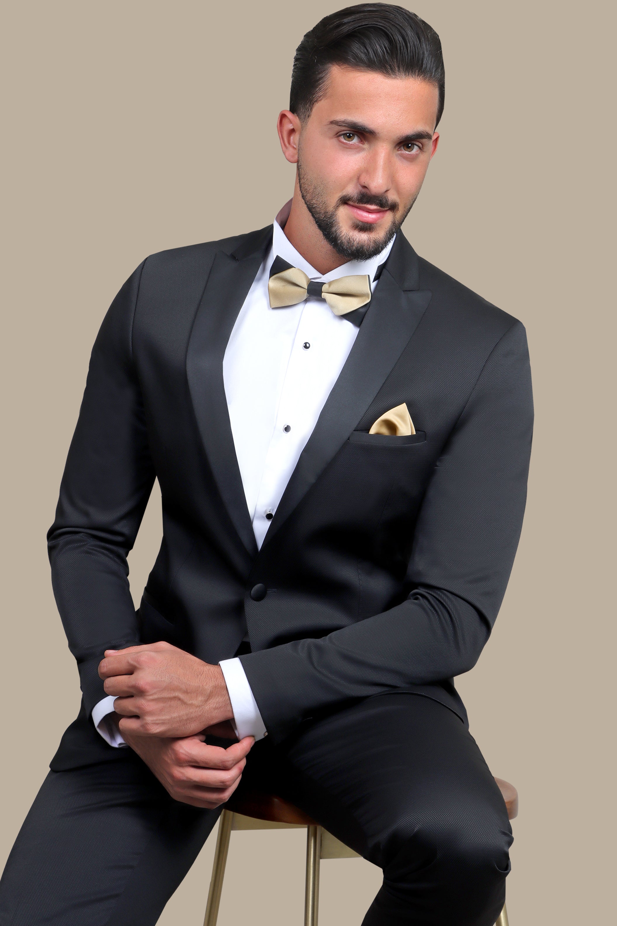 Black Pique Tuxedo with Peak Lapel