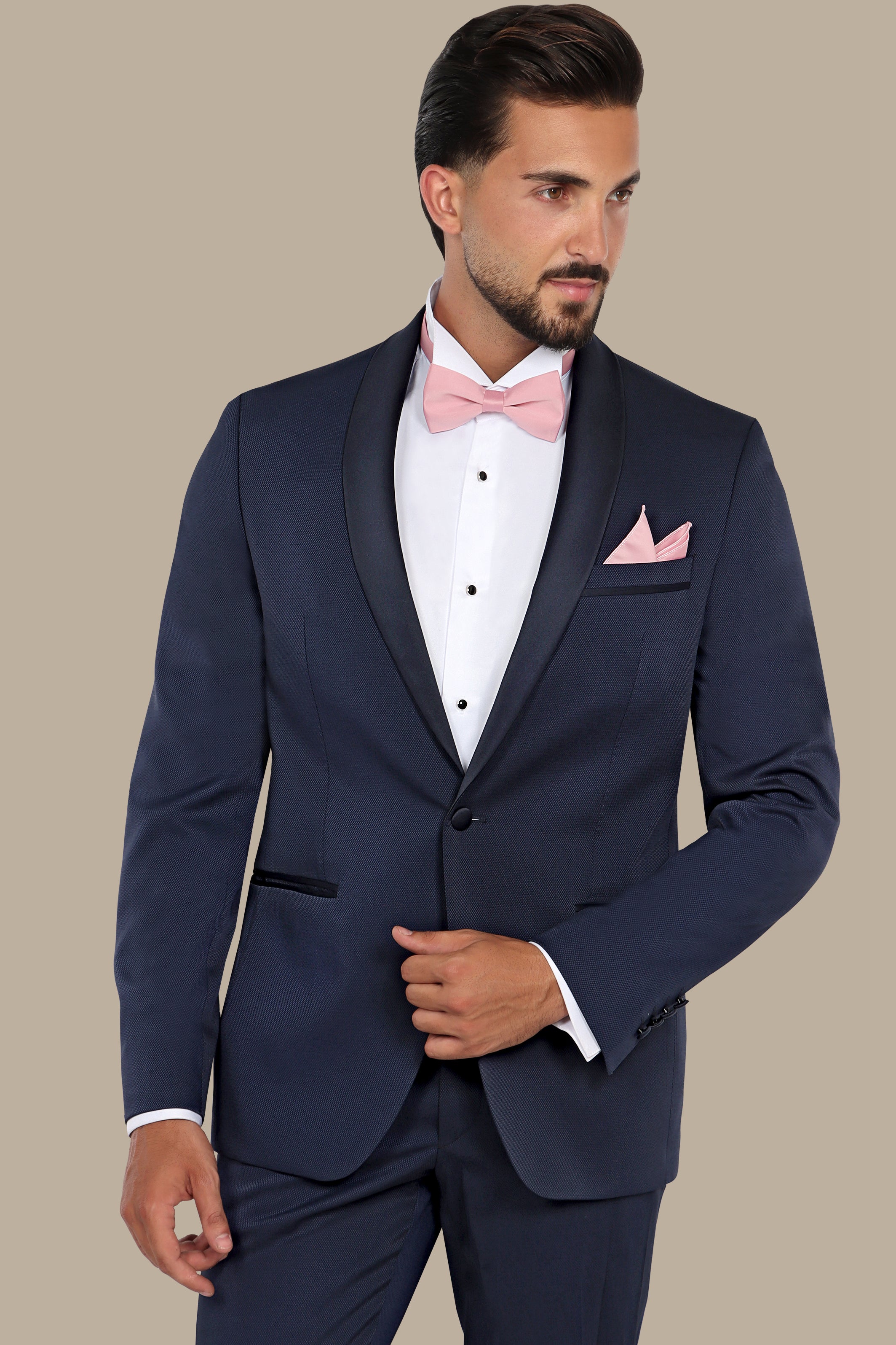 Refined Charm: The Navy Piqué Tuxedo with Shawl Collar