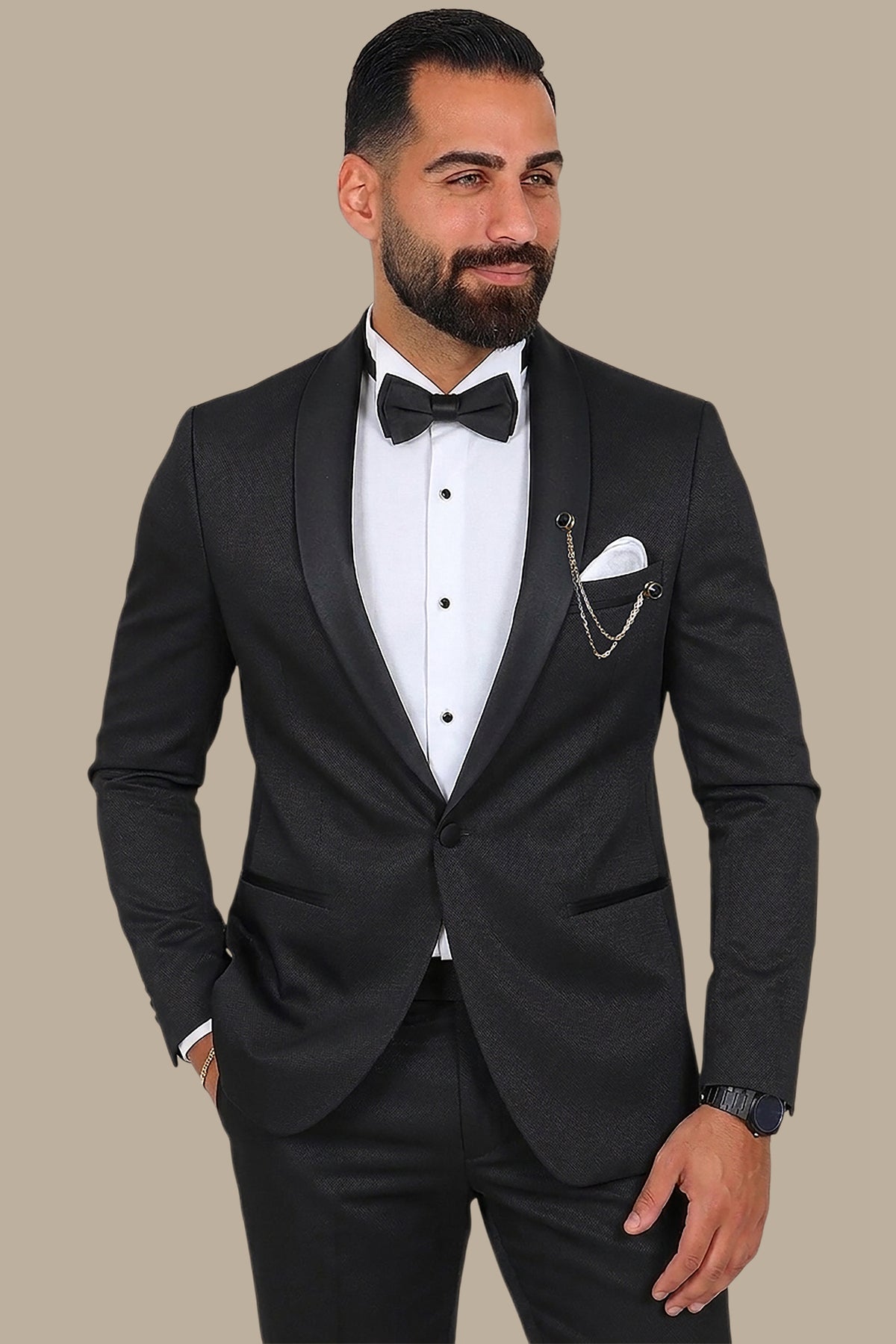Black Pique Shawl Collar Tuxedo