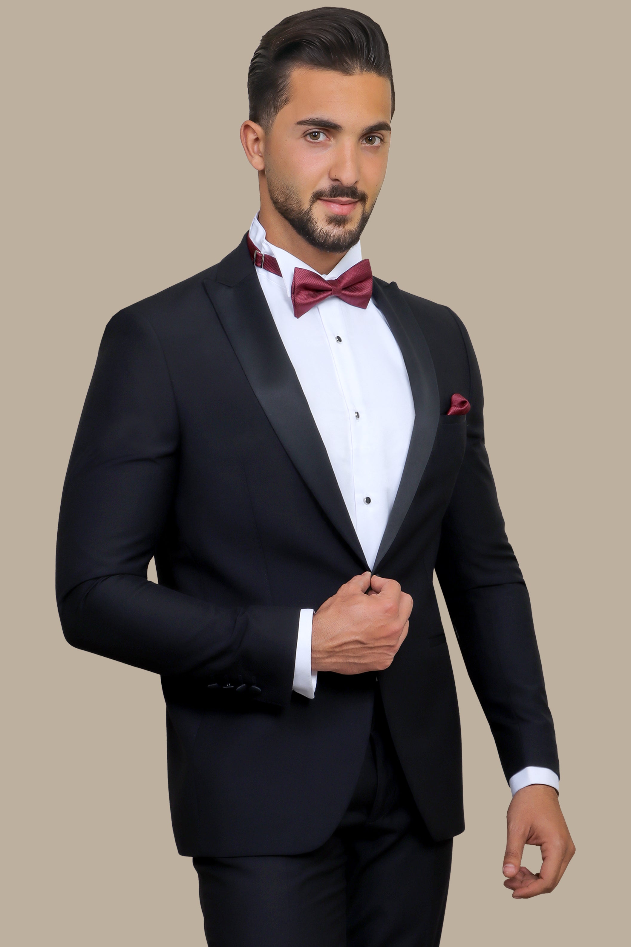 Classic Black Peak Lapel Tuxedo