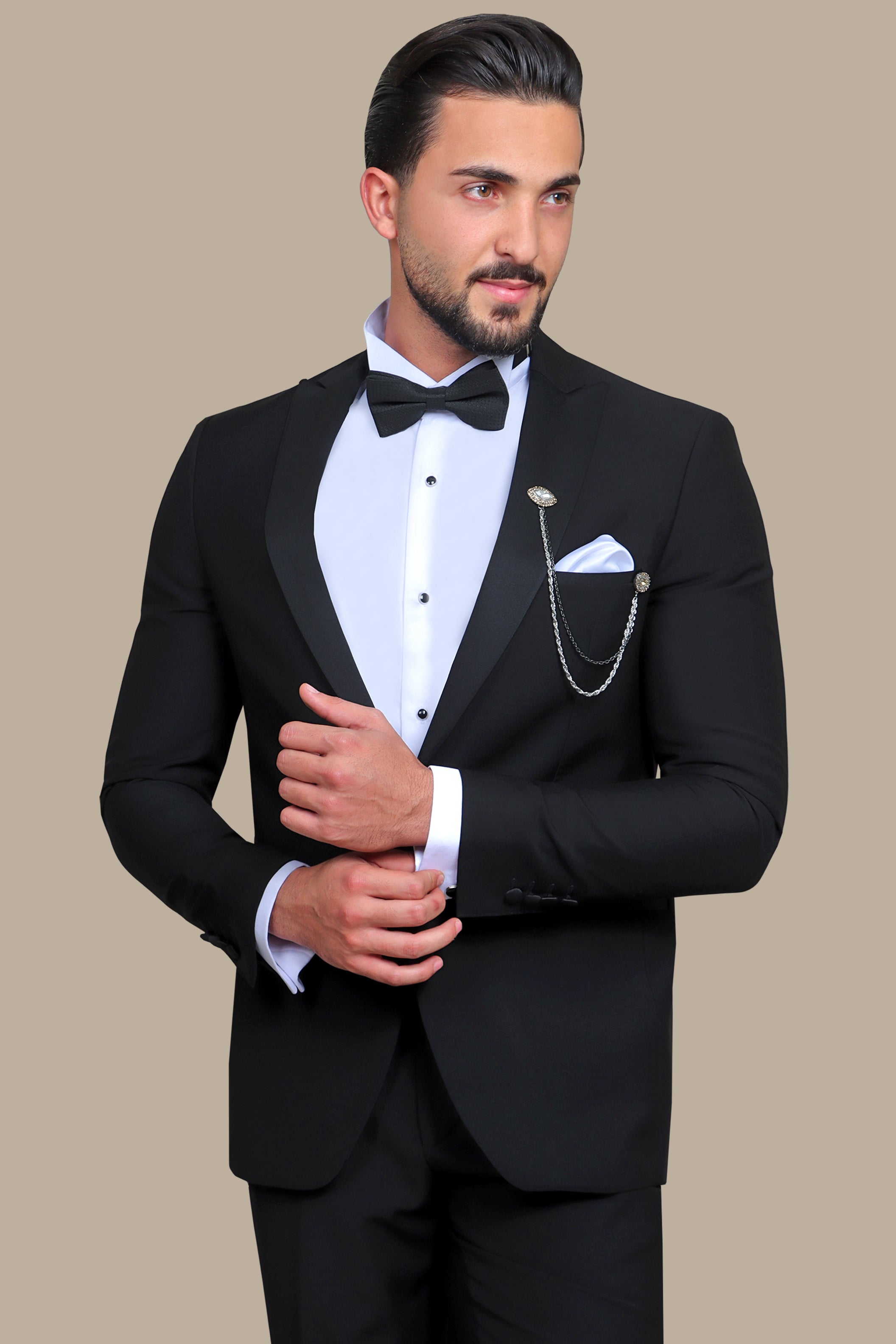 Classic Black Peak Lapel Tuxedo