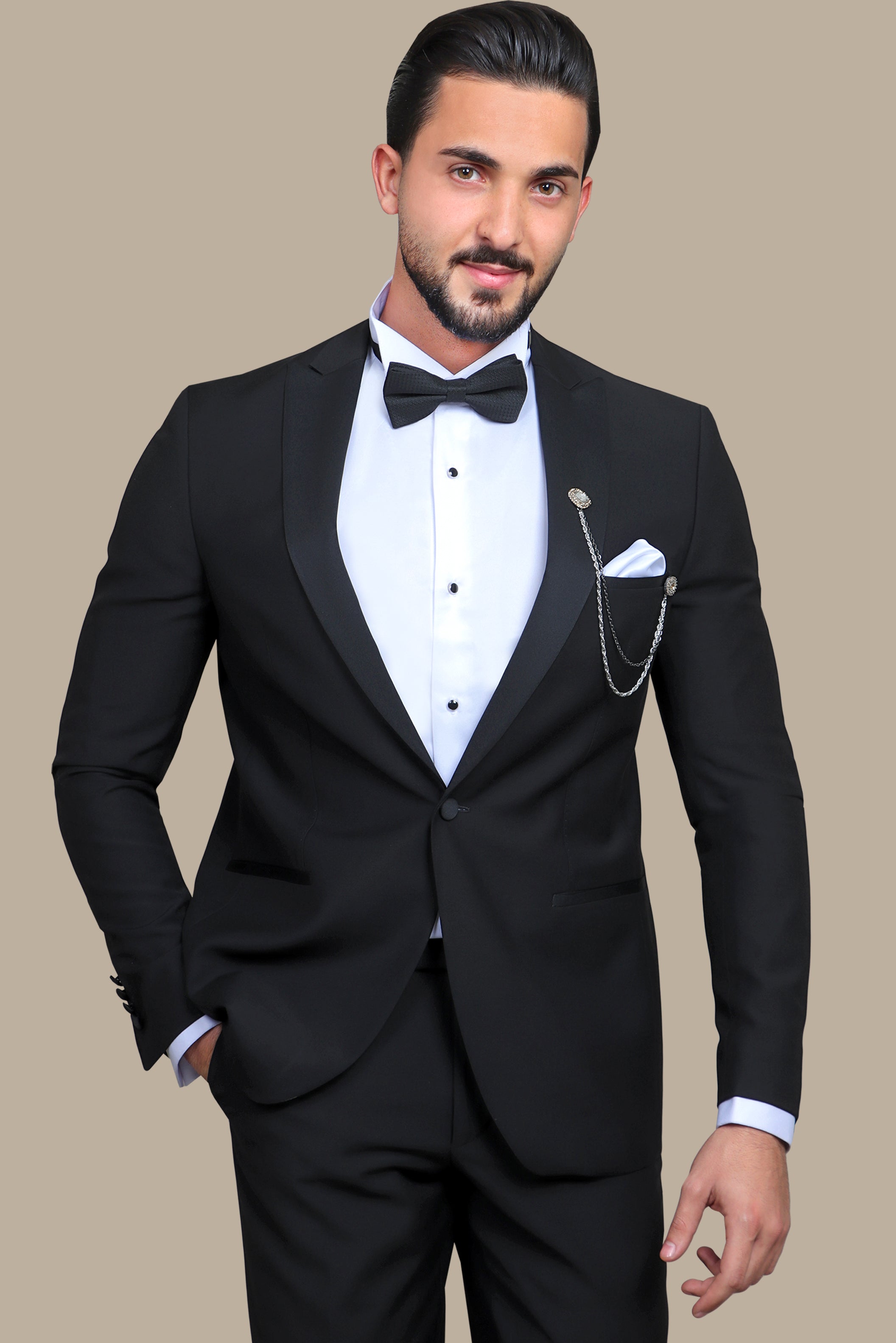 Classic Black Peak Lapel Tuxedo