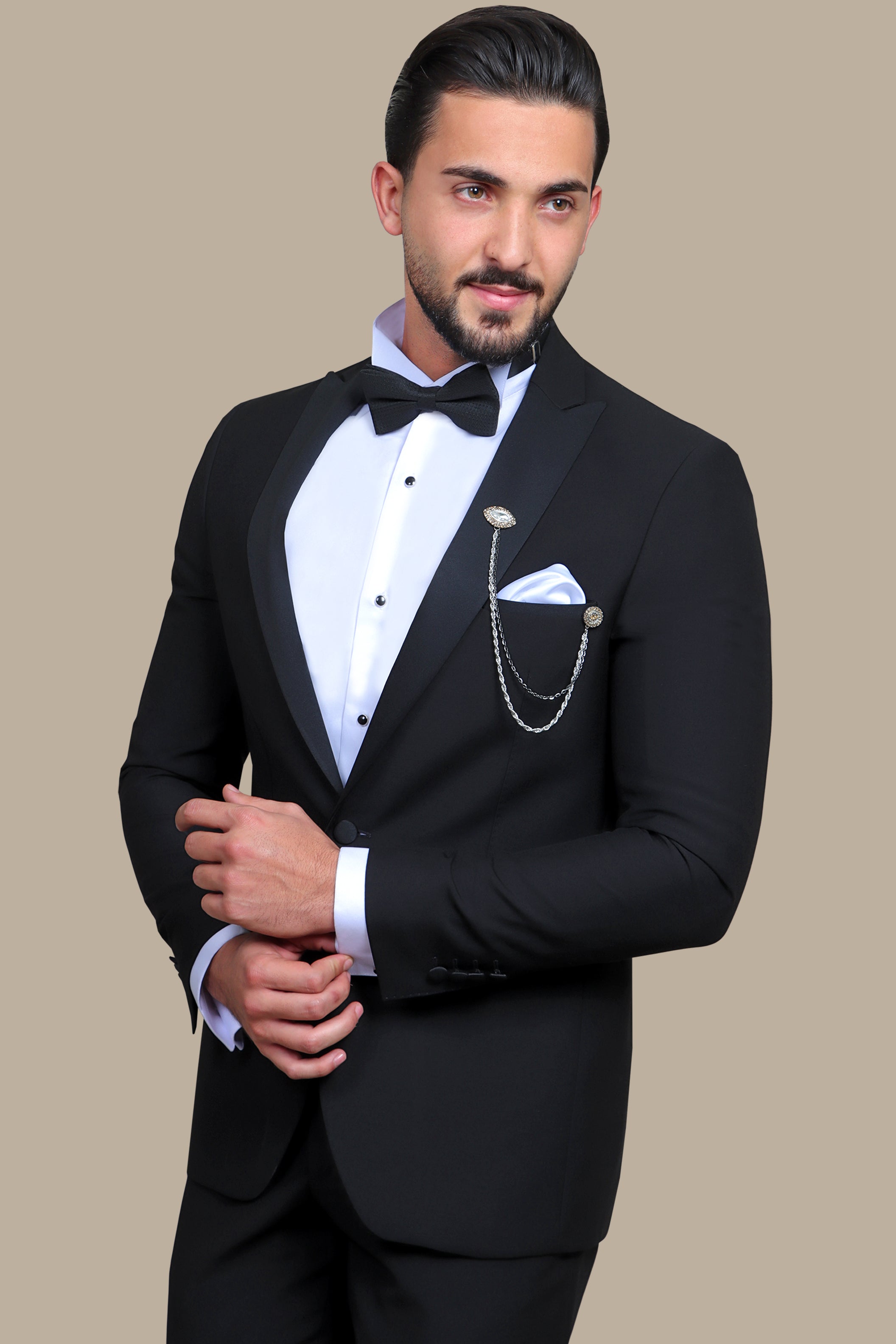 Classic Black Peak Lapel Tuxedo