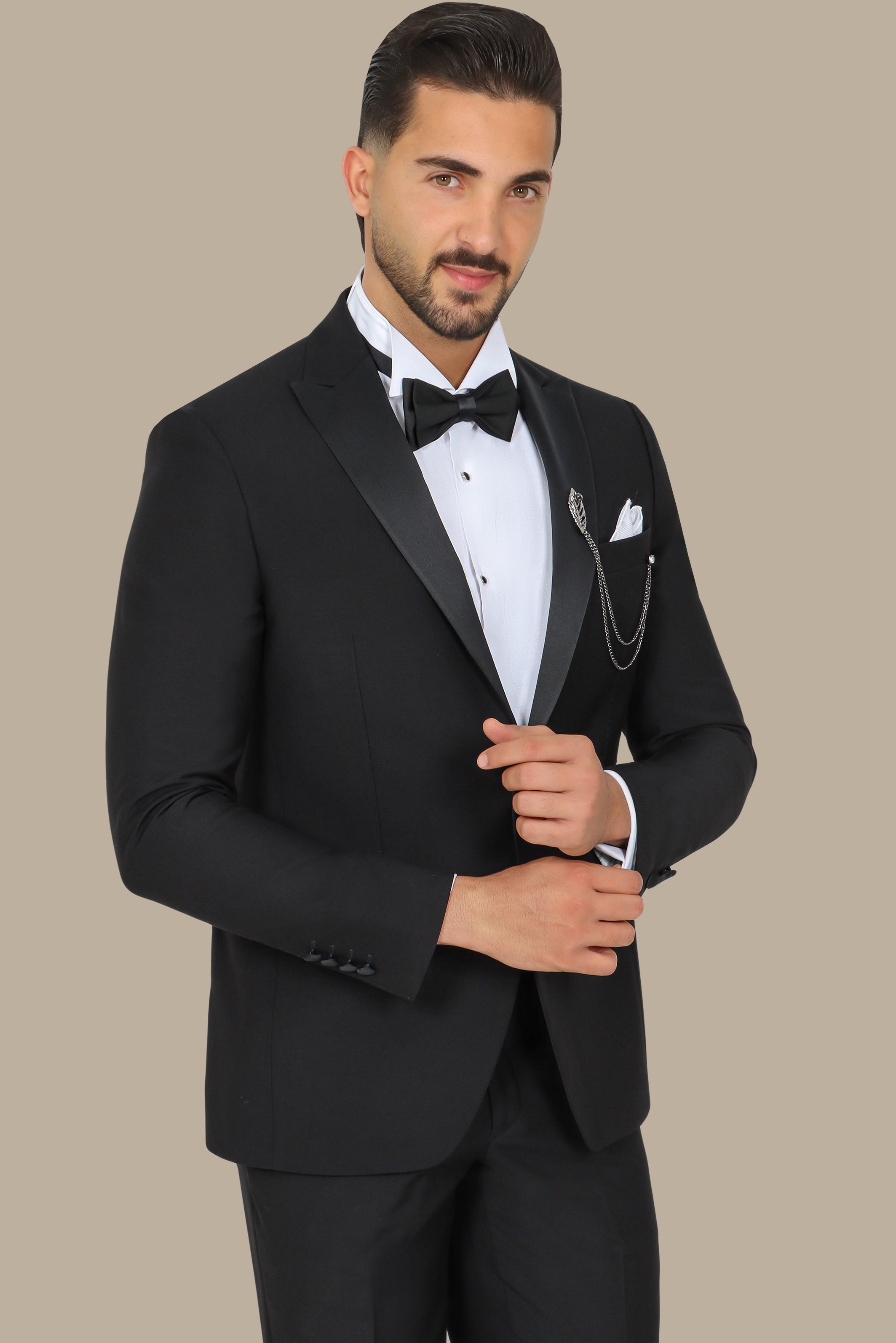 Classic Black Peak Lapel Tuxedo