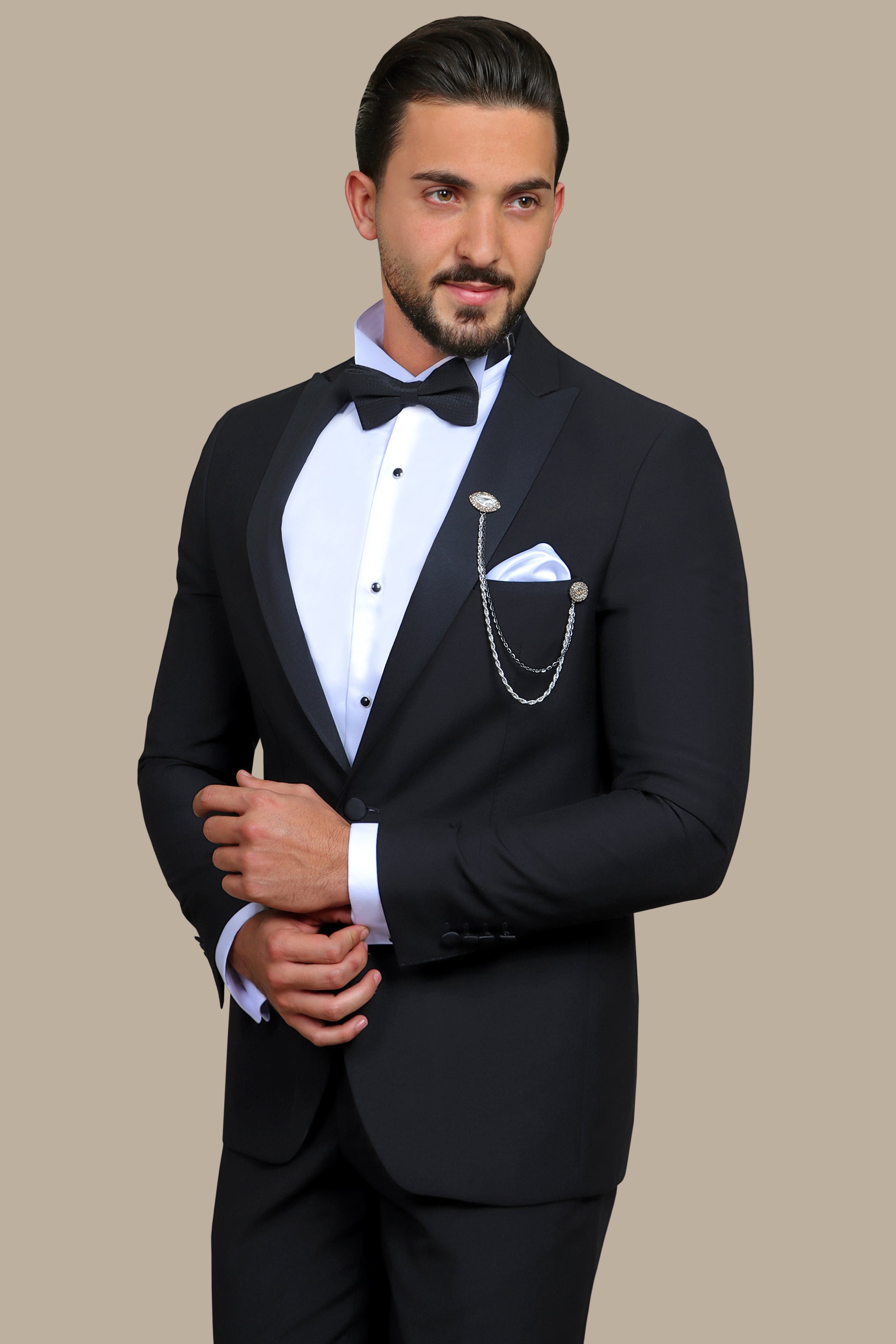 Classic Black Peak Lapel Tuxedo