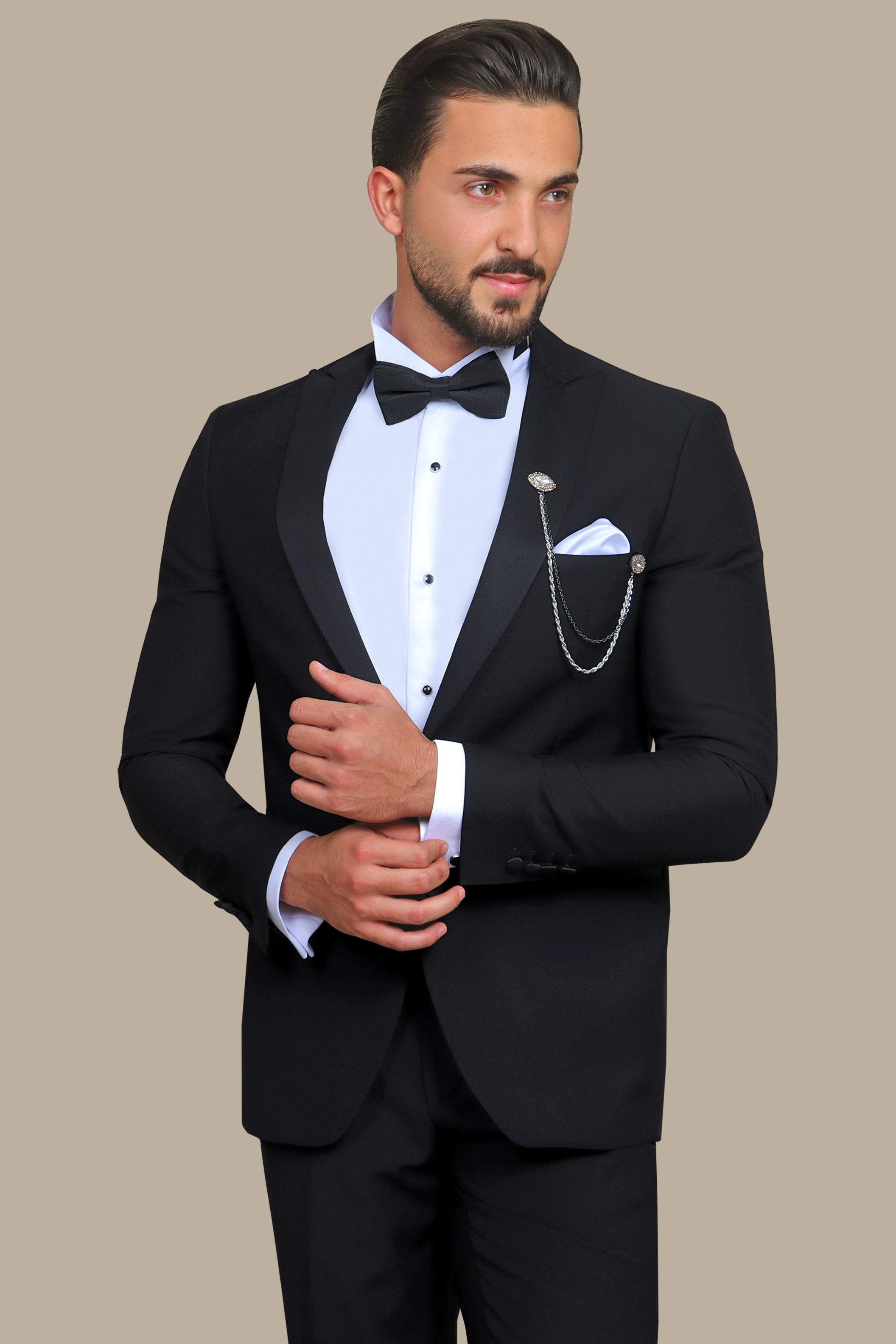 Classic Black Peak Lapel Tuxedo