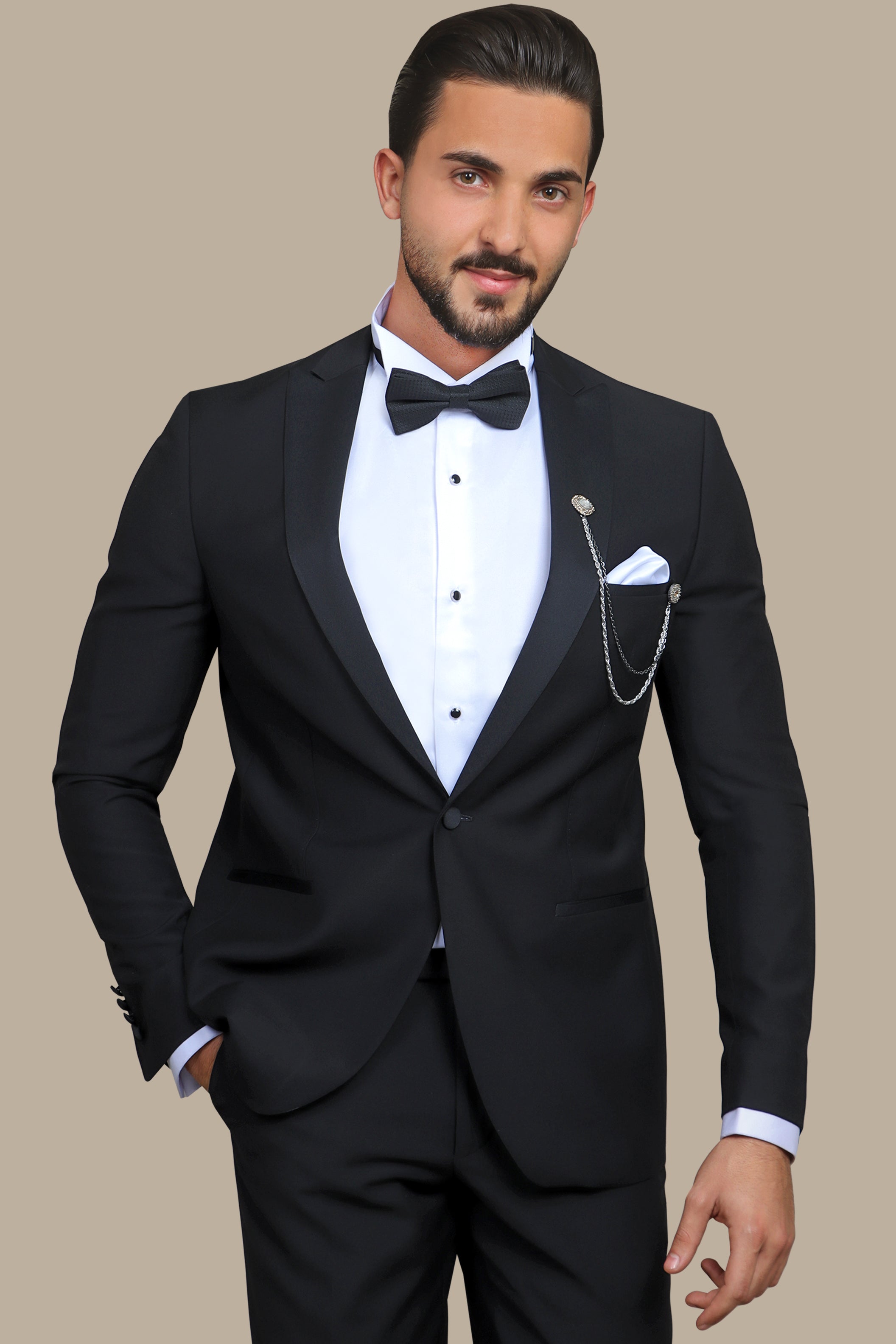 Classic Black Peak Lapel Tuxedo