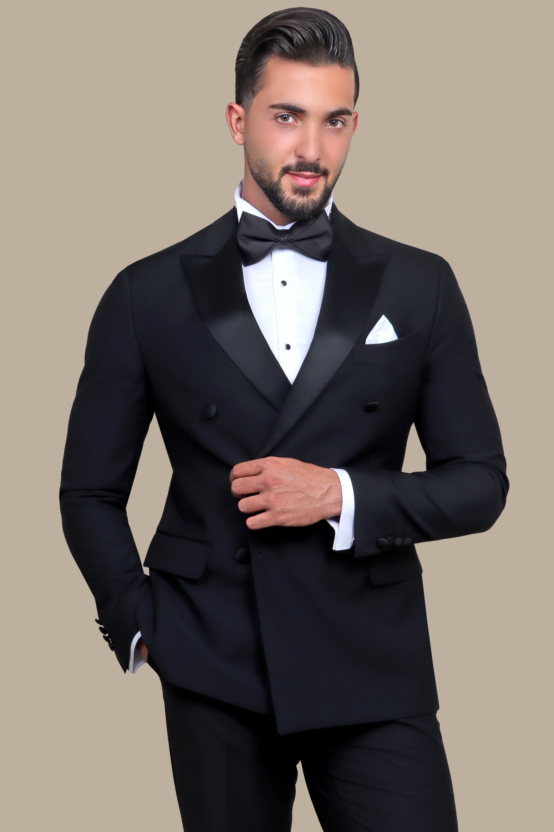 Black Double-Breasted Tuxedo with Peak Lapel