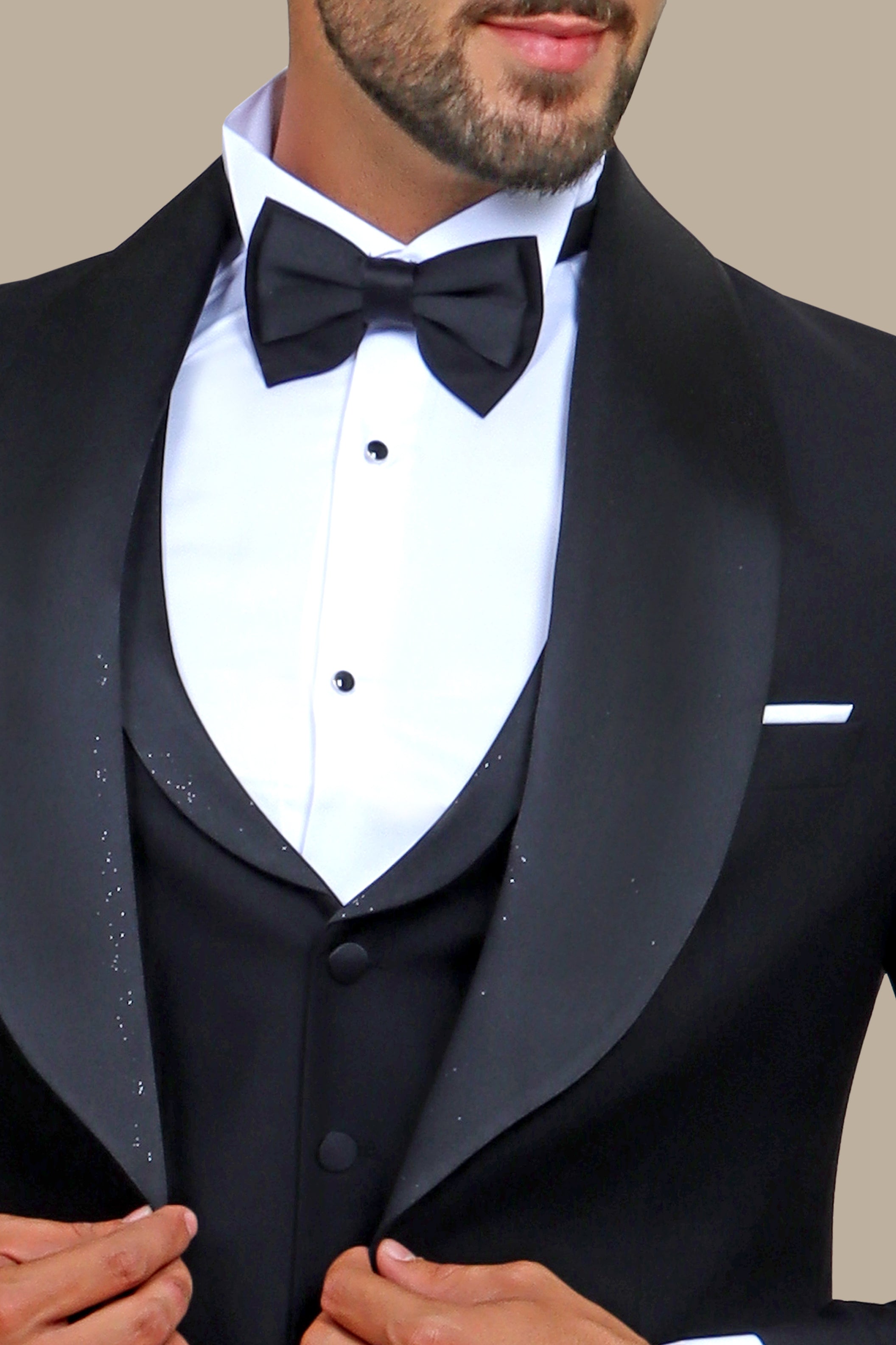 Black Glitter Wide Collar Tuxedo - 4 Piece Set