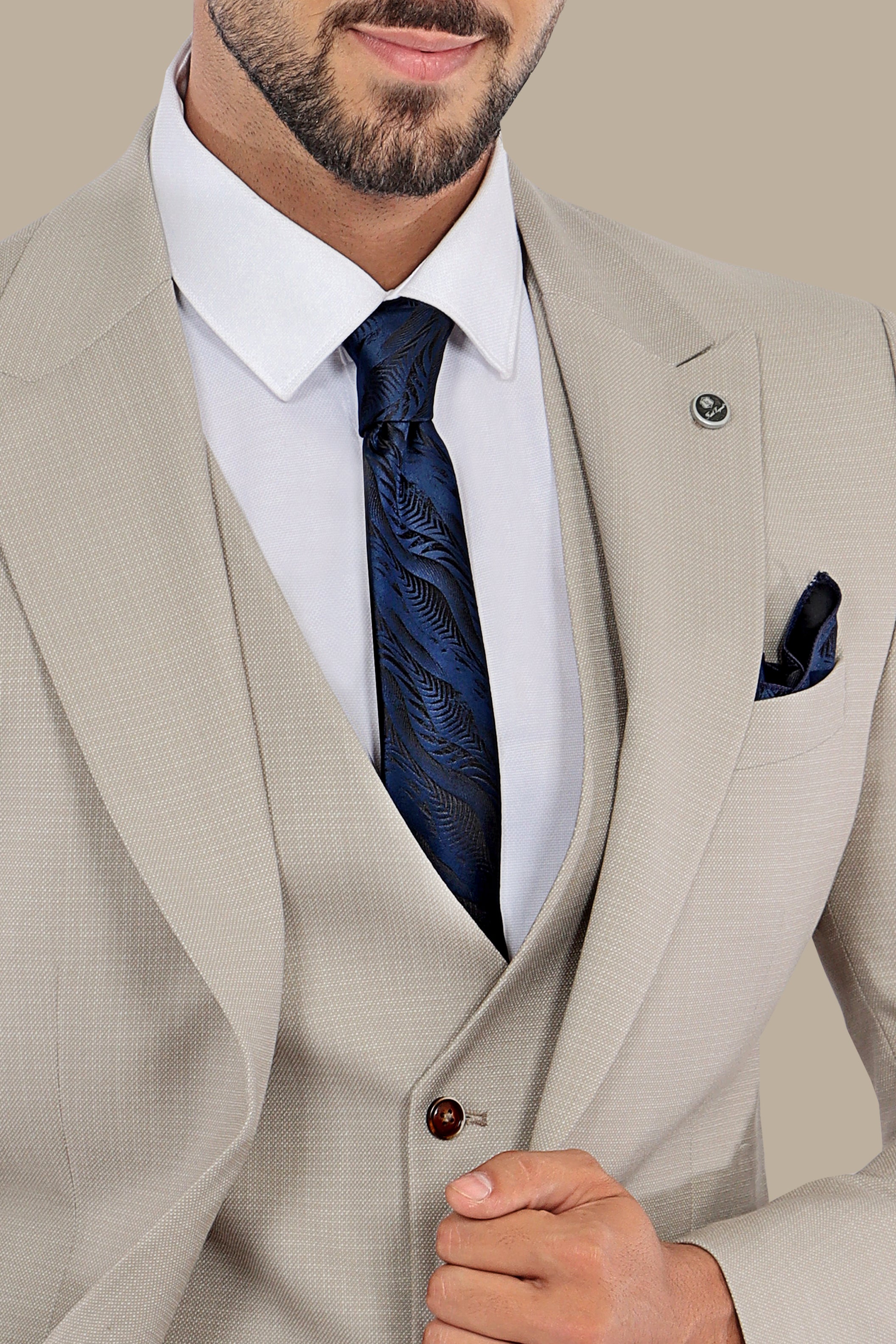 Timeless Charm: 3-Piece Beige Suit with Dots