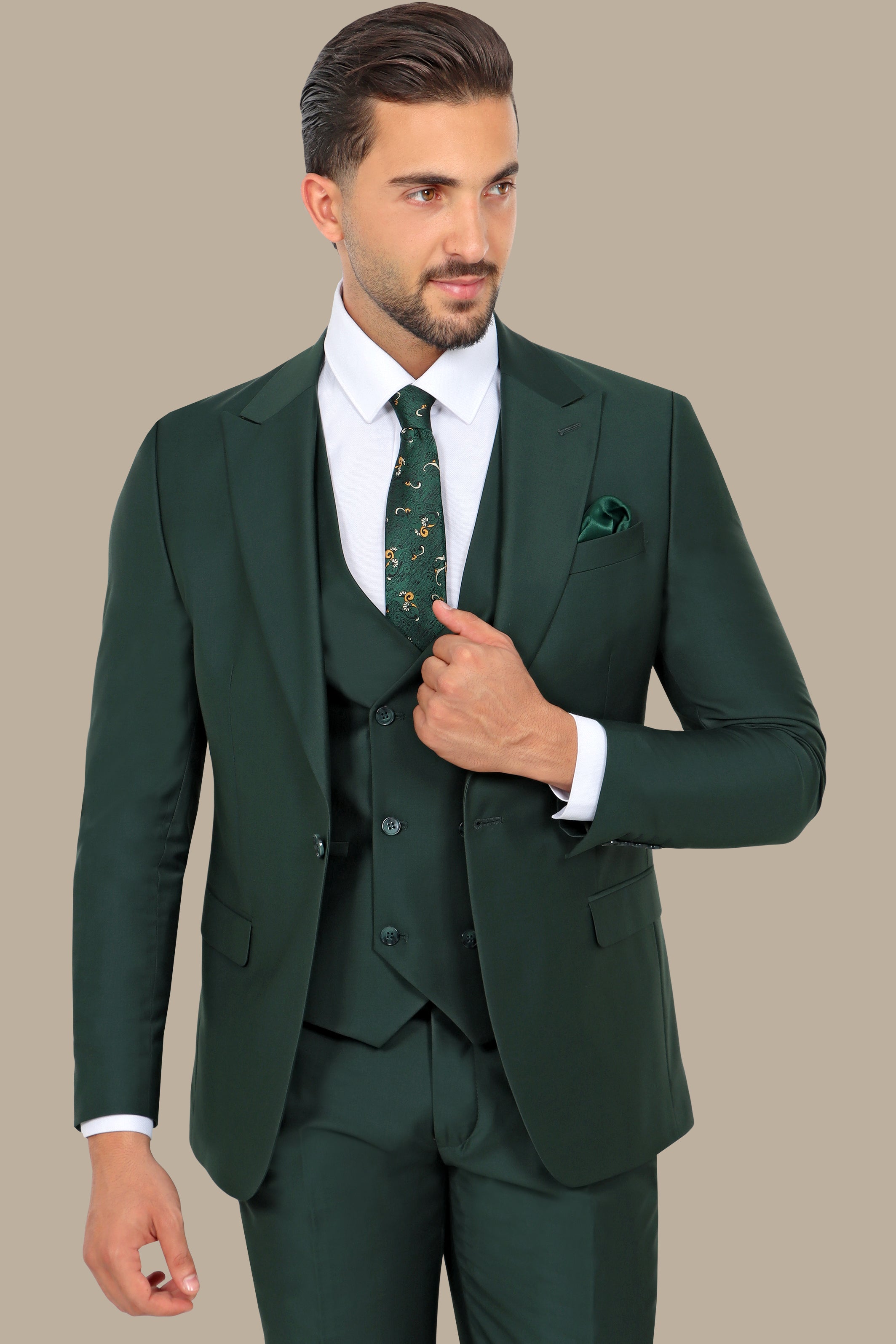 Emerald Elegance: The Peak Plain 3-Piece Green Suit