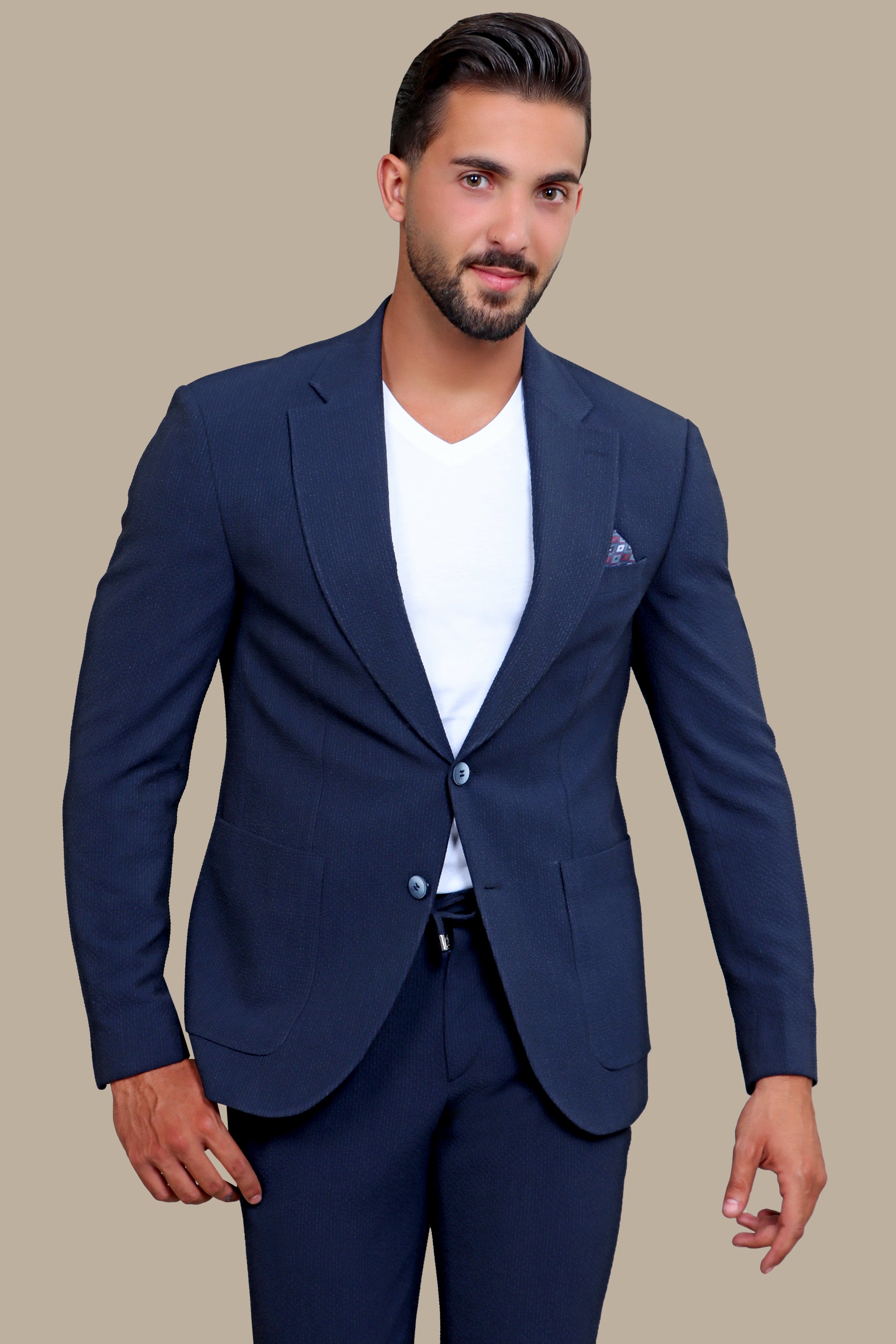 Navy Travel Suit with Patch Pockets