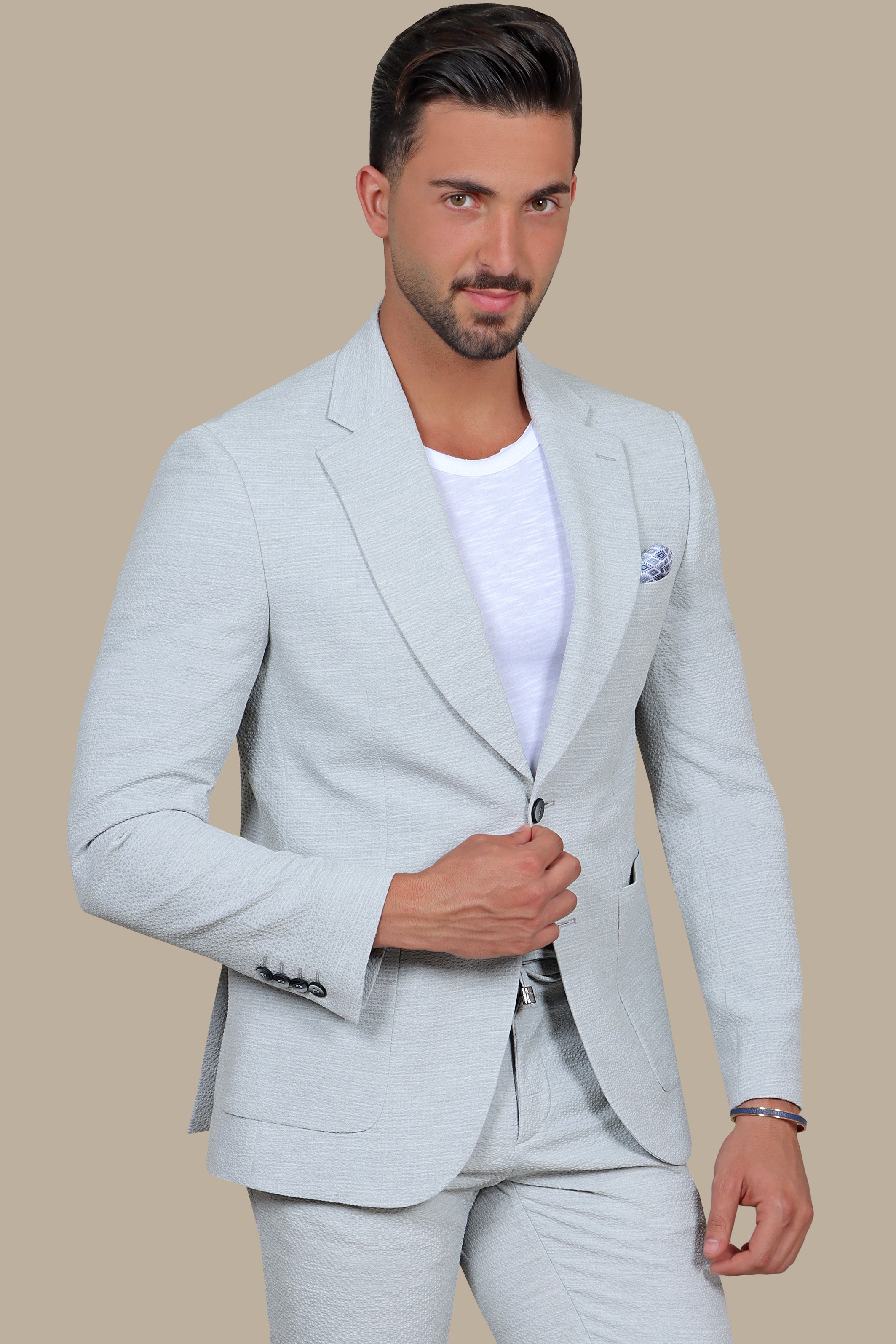 Timeless Travel Suit: Light Gray with Patch Pockets