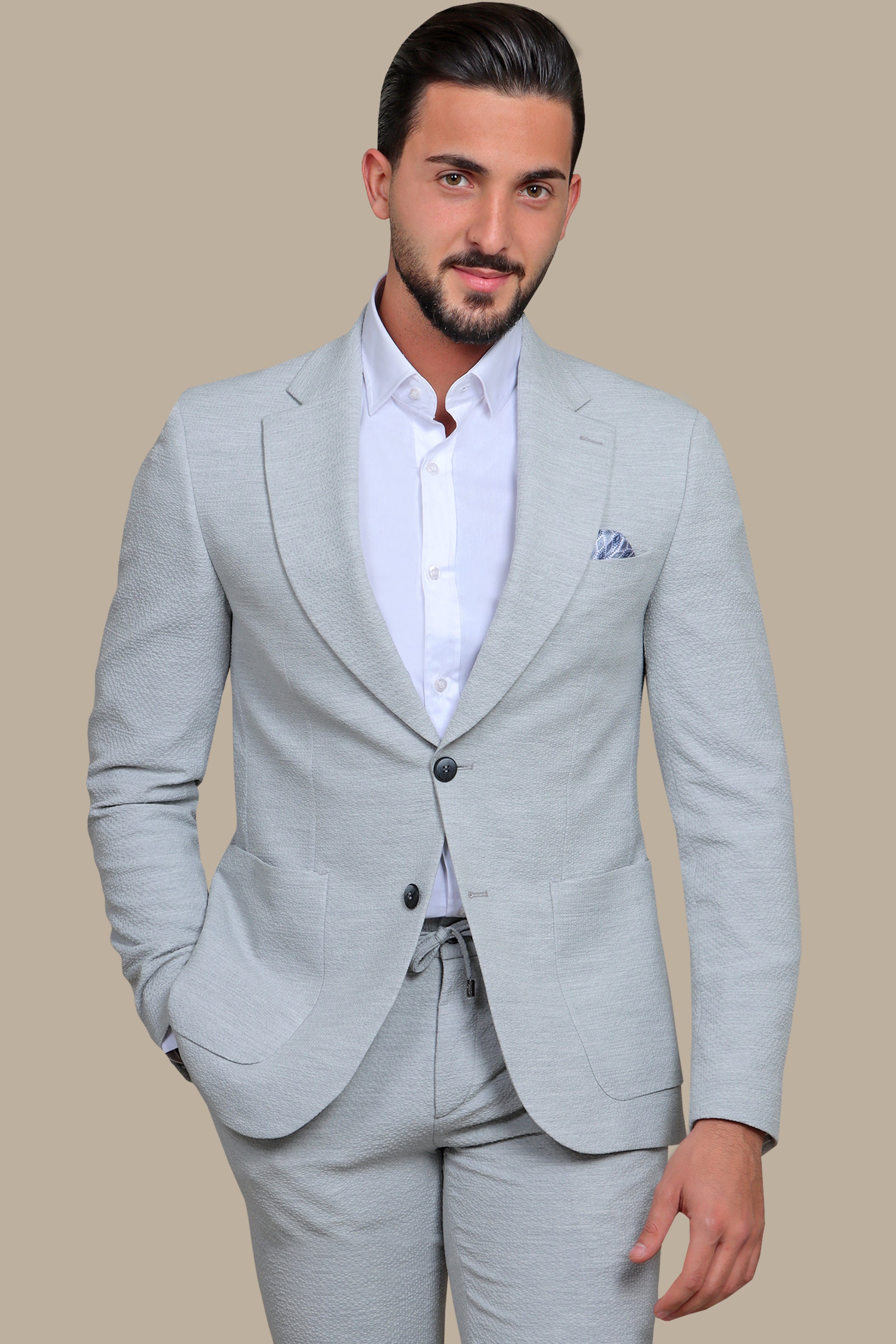 Timeless Travel Suit: Light Gray with Patch Pockets